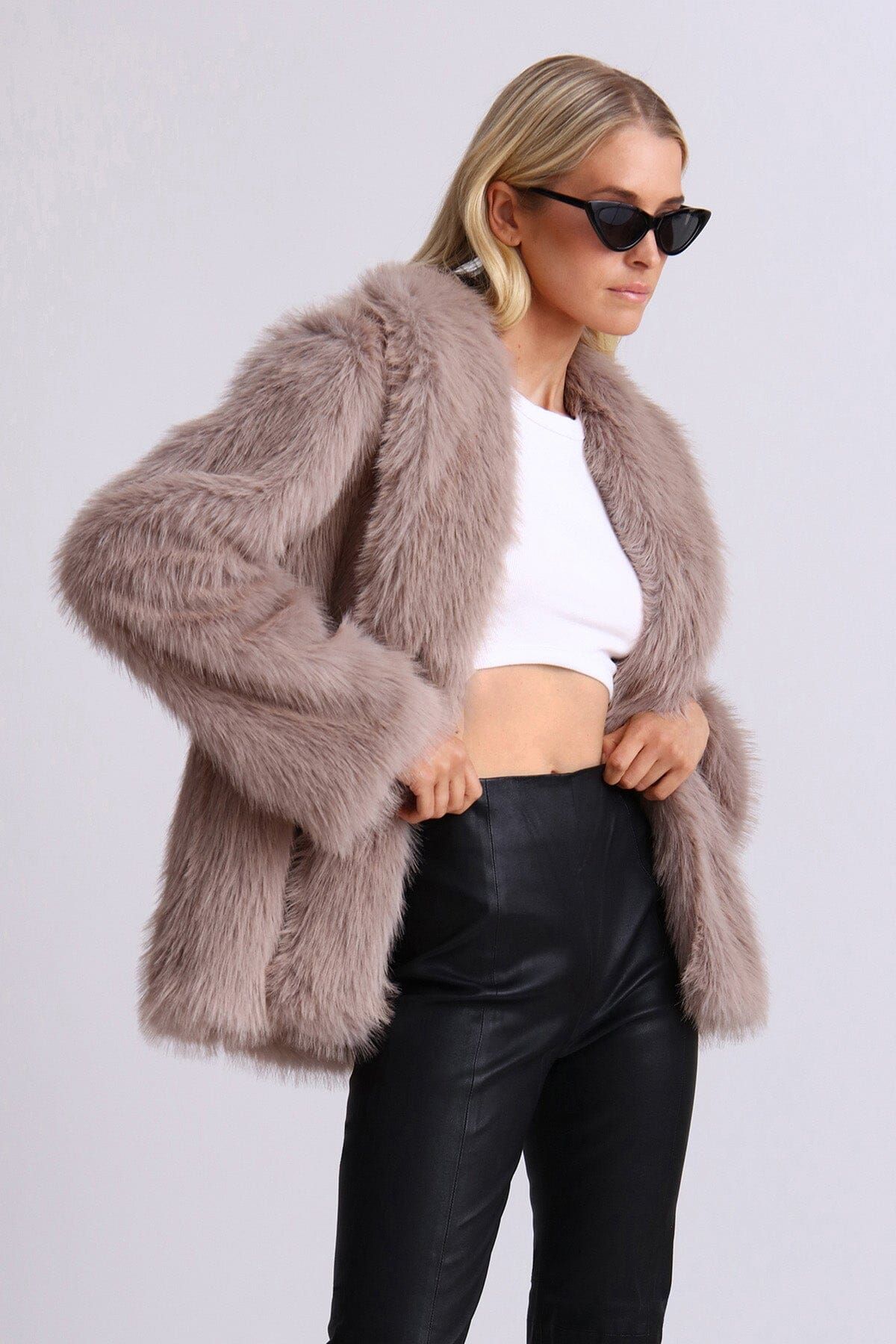 Shawl Collar Faux Fur Coat sold by Avec Les Filles product image thumbnail 2