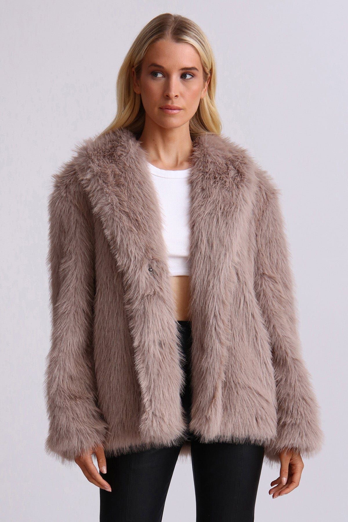 Shawl Collar Faux Fur Coat sold by Avec Les Filles product image thumbnail 4
