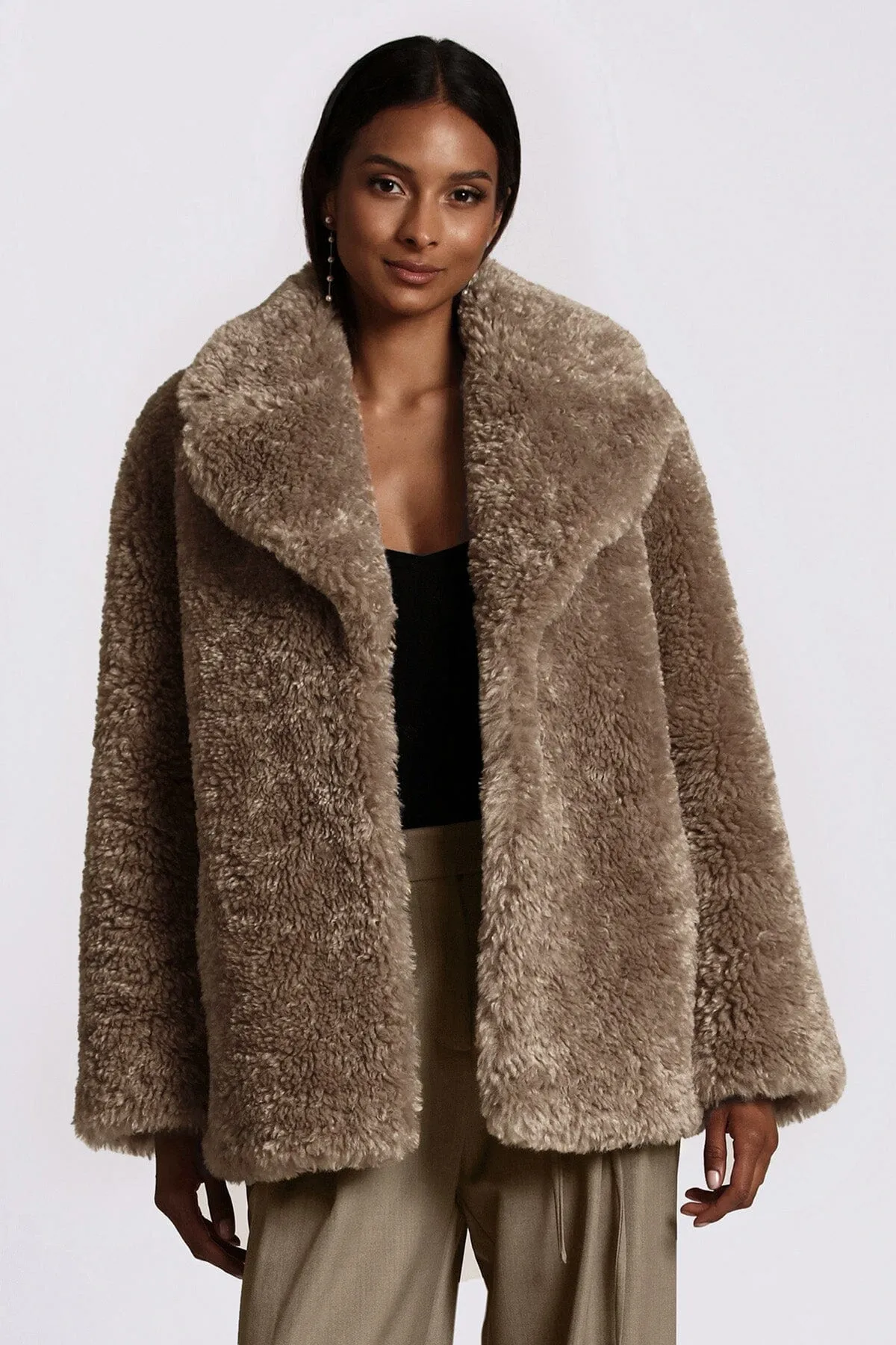 Teddy Faux Fur Notch Collar Coat sold by Avec Les Filles product image thumbnail 5