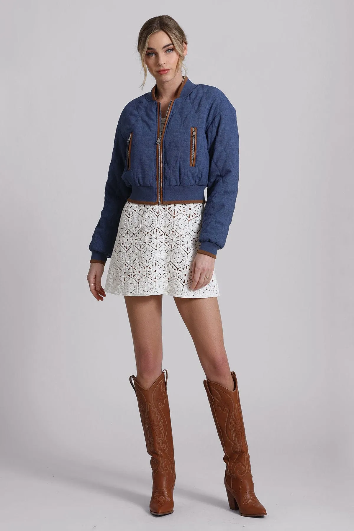 Quilted Chambray Bomber Jacket sold by Avec Les Filles product image thumbnail 2