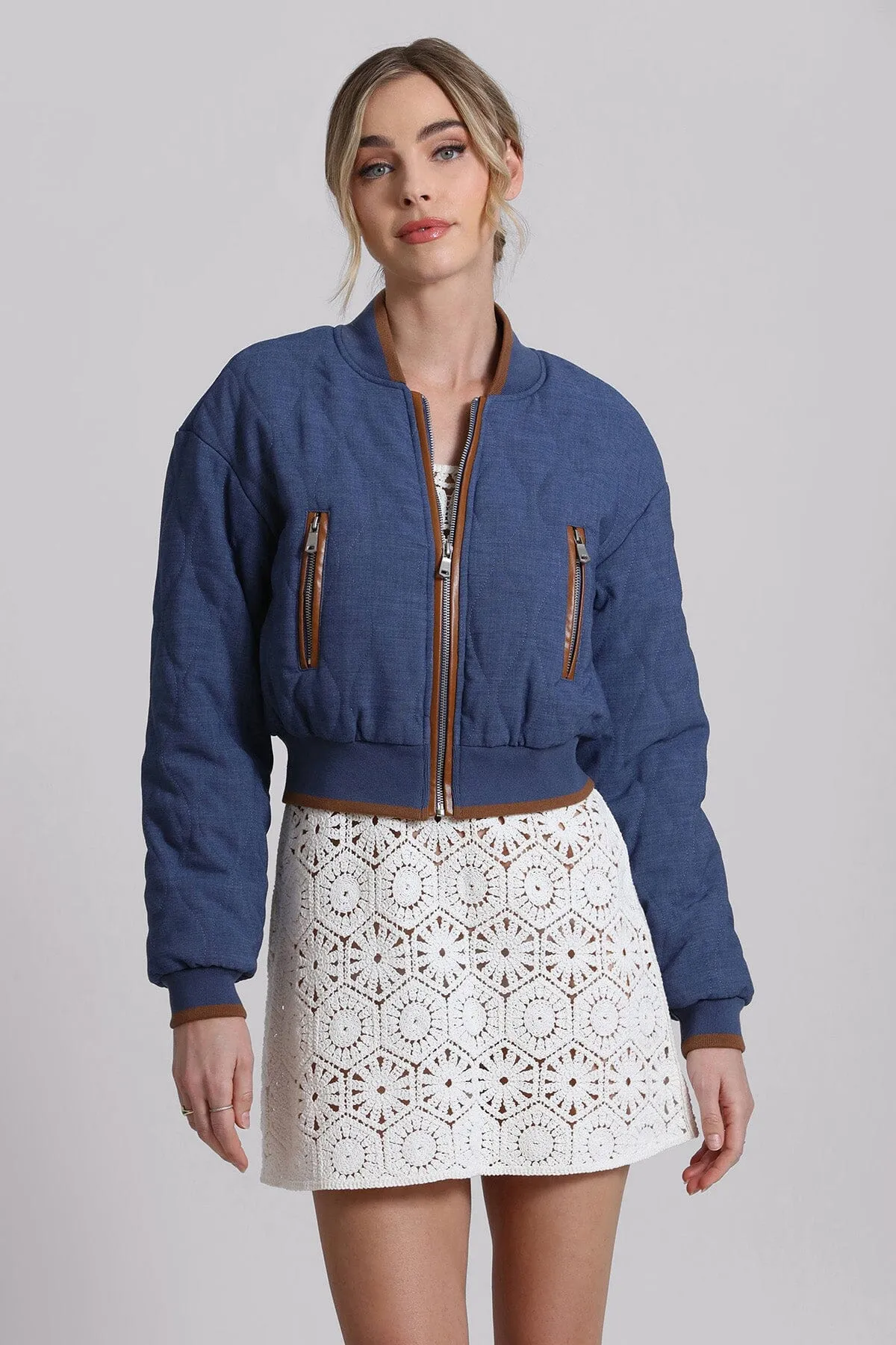 Quilted Chambray Bomber Jacket sold by Avec Les Filles product image thumbnail 3