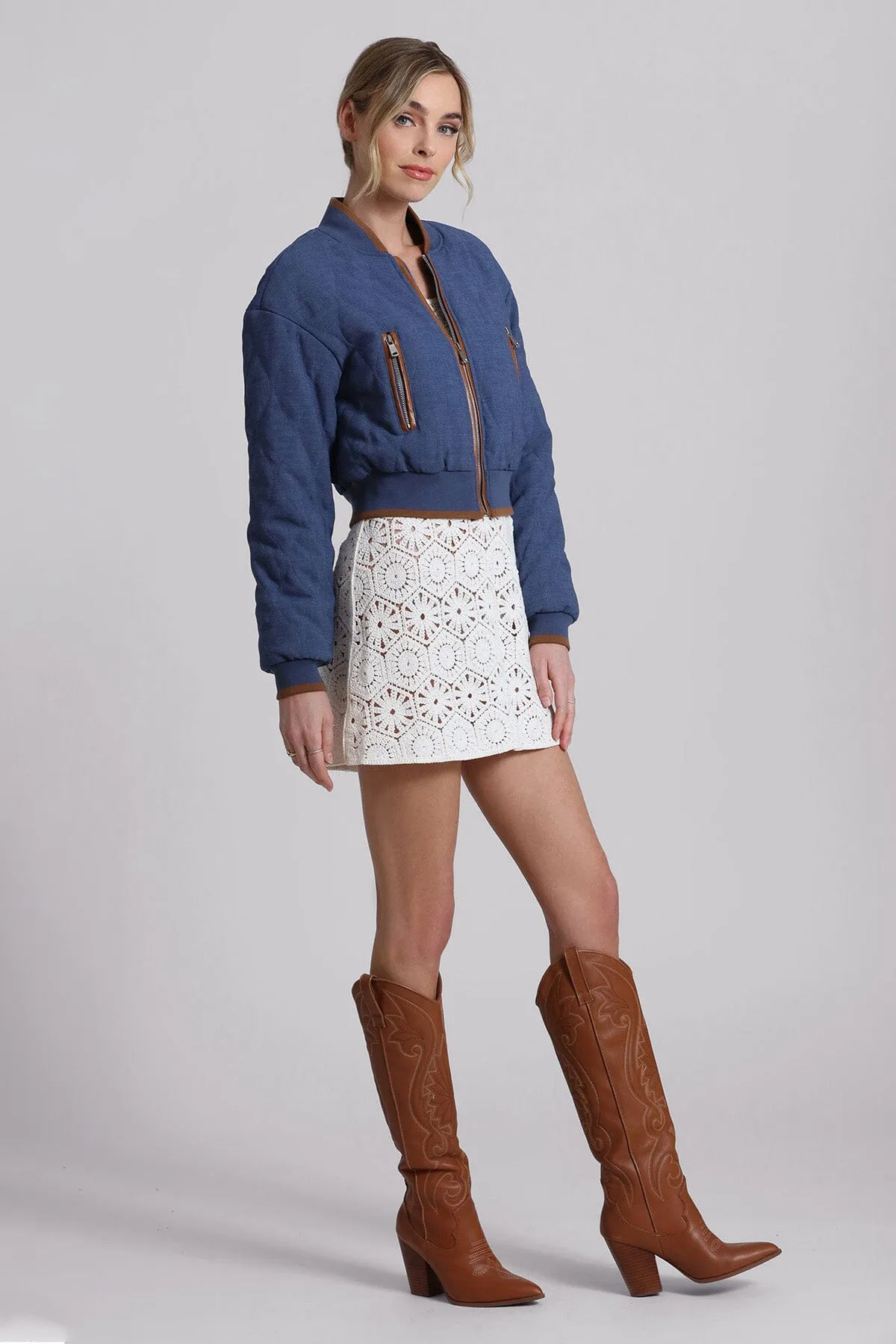 Quilted Chambray Bomber Jacket sold by Avec Les Filles product image thumbnail 4