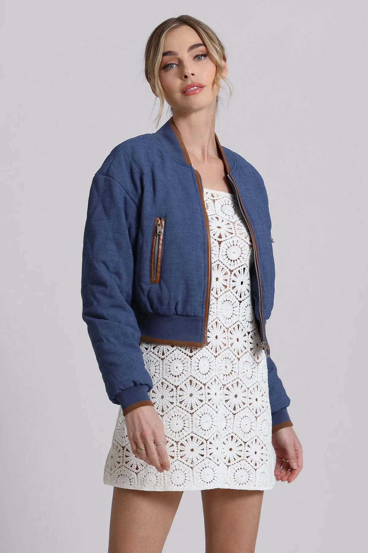 Quilted Chambray Bomber Jacket sold by Avec Les Filles product image thumbnail 5