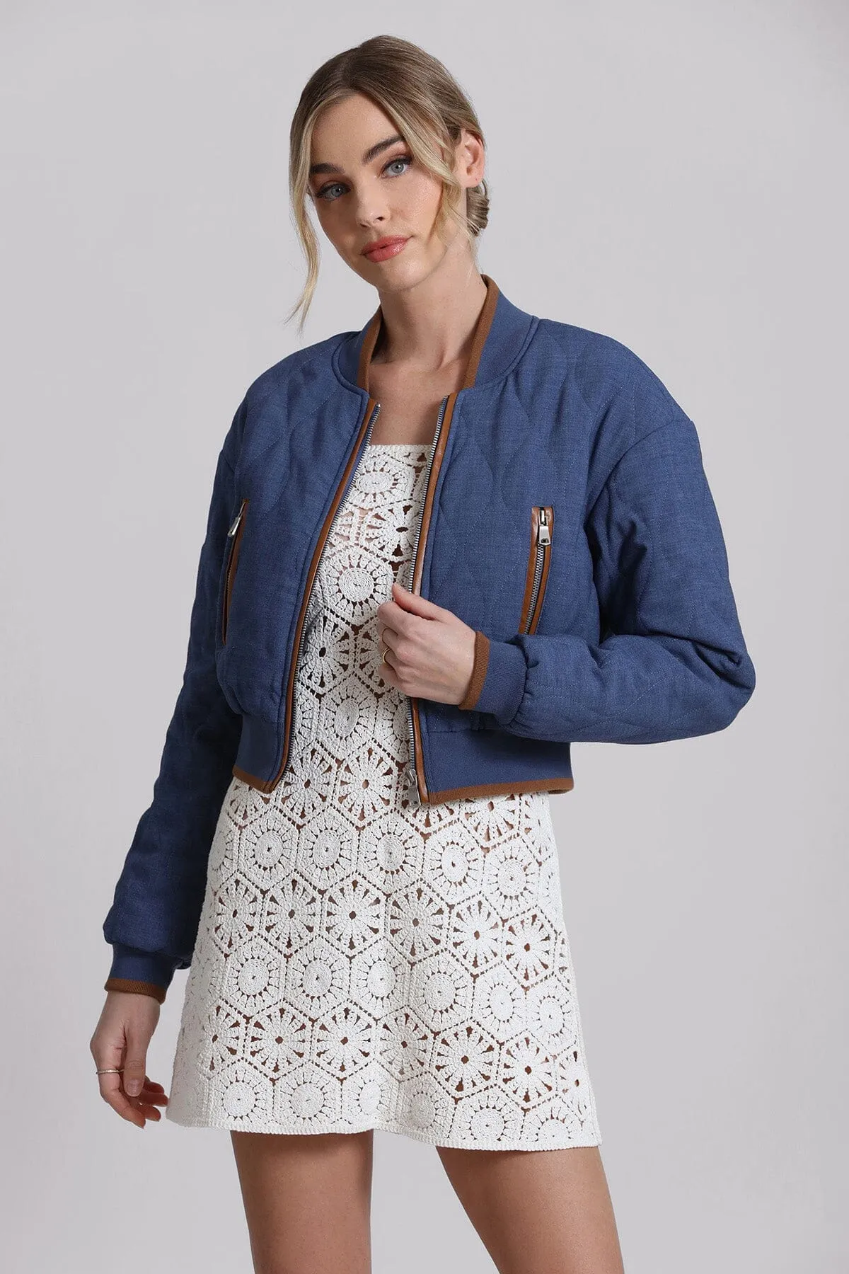 Quilted Chambray Bomber Jacket sold by Avec Les Filles
