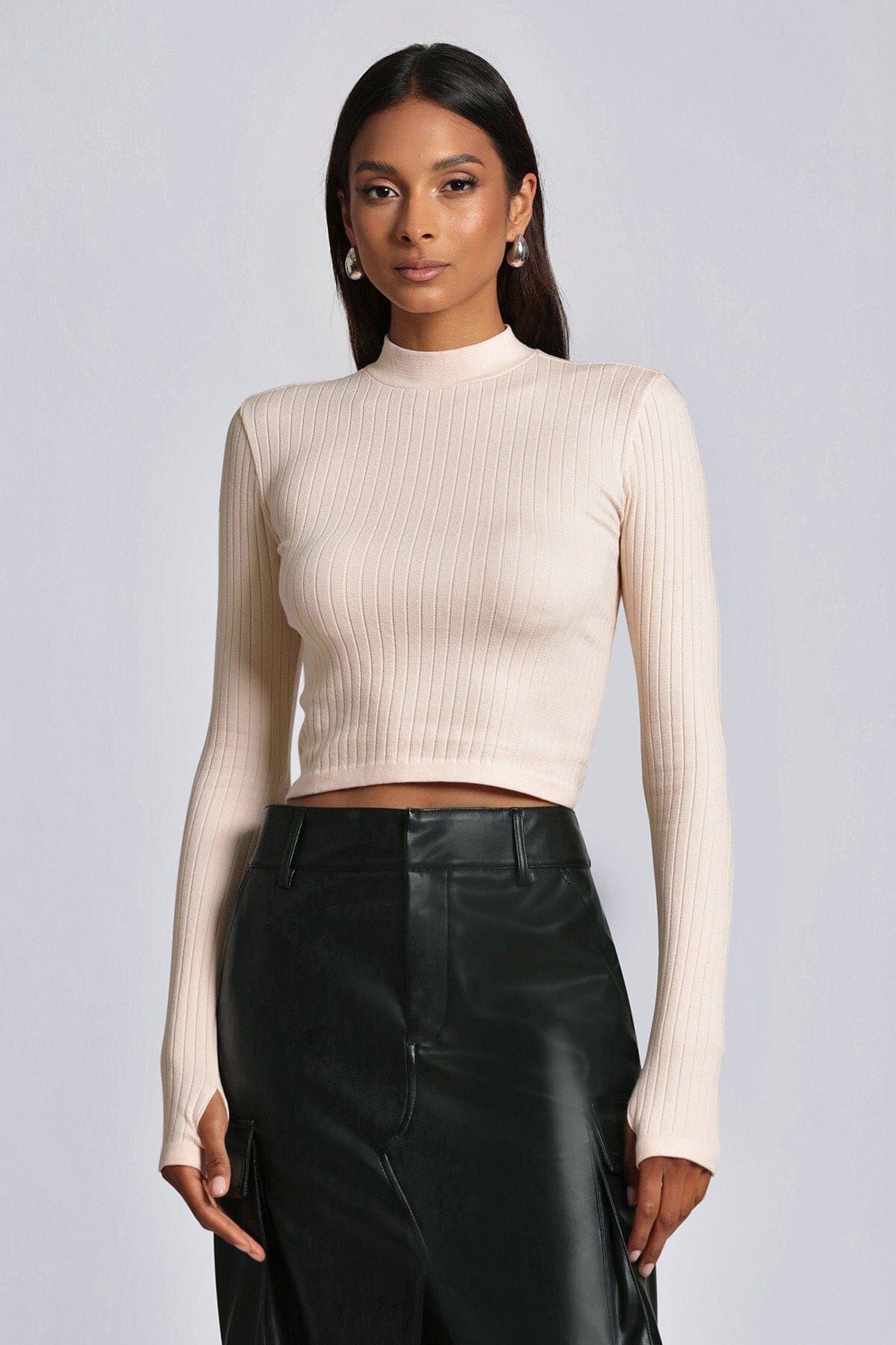 Mock Neck Rib Knit Crop Top sold by Avec Les Filles