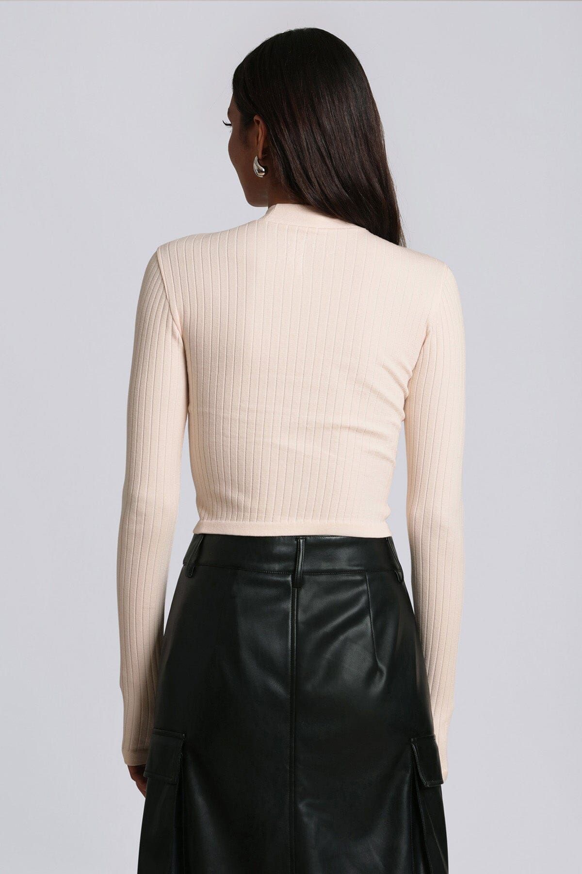 Mock Neck Rib Knit Crop Top sold by Avec Les Filles product image thumbnail 5