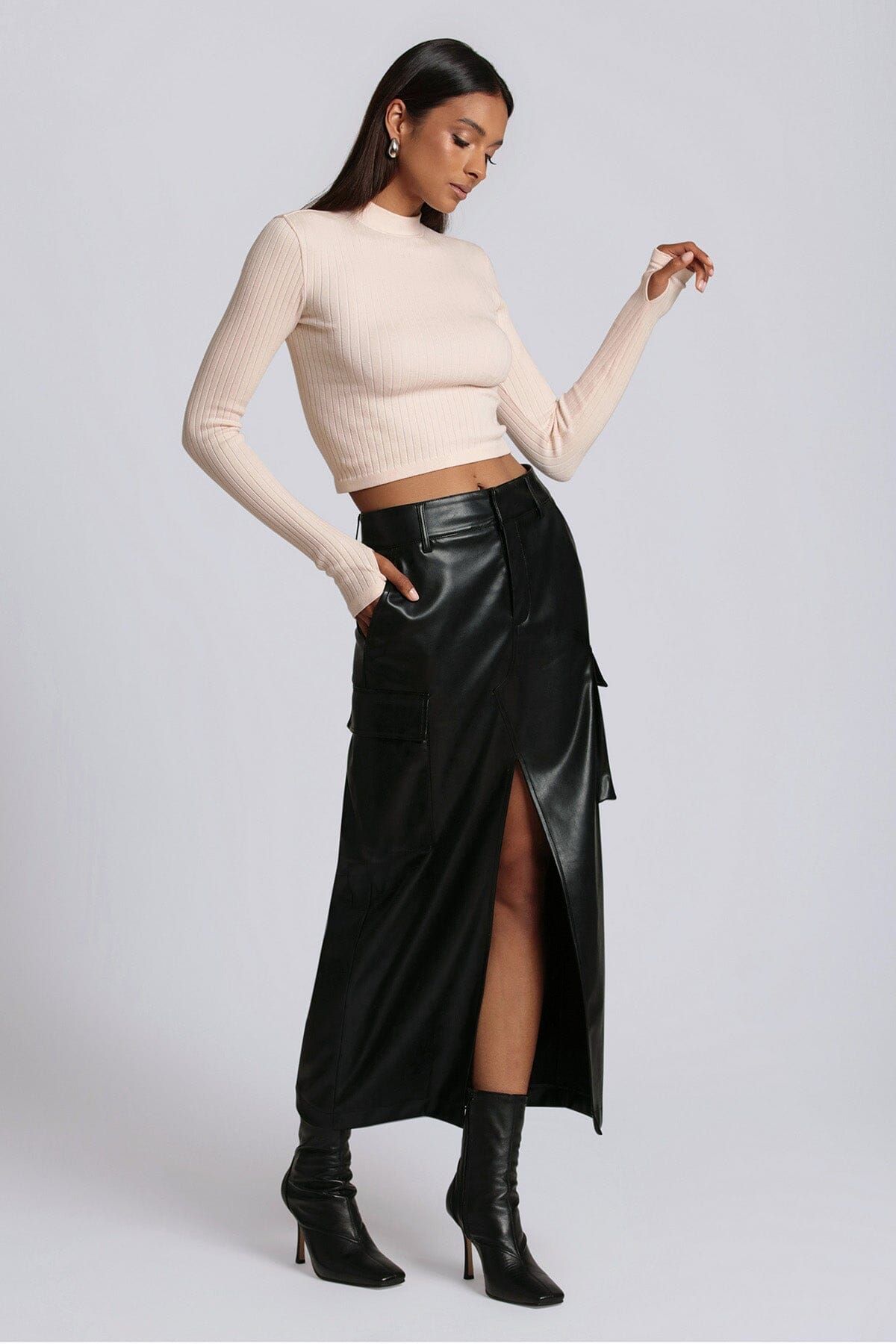 Mock Neck Rib Knit Crop Top sold by Avec Les Filles product image thumbnail 2