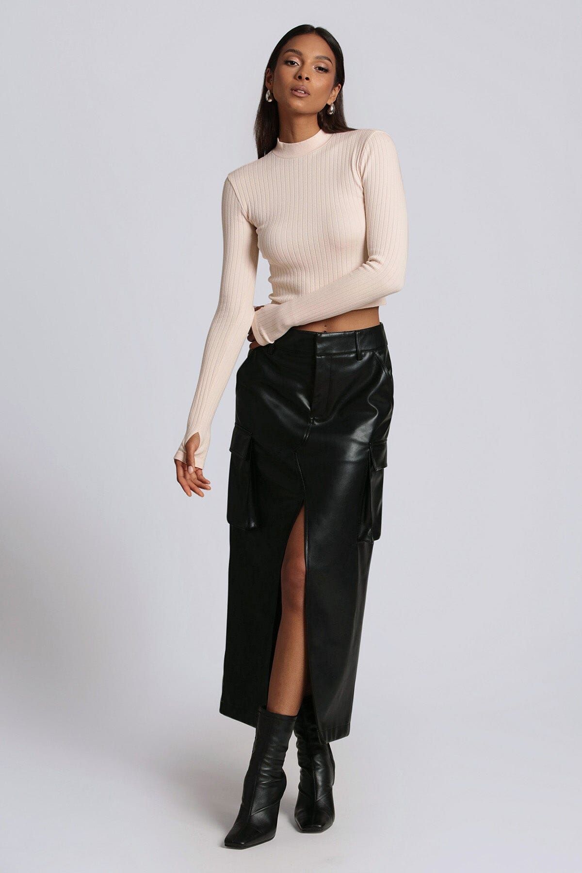 Mock Neck Rib Knit Crop Top sold by Avec Les Filles product image thumbnail 3