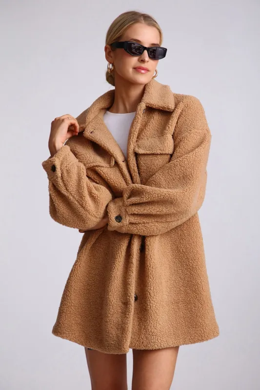 Oversized Teddy Faux Shearling Shacket sold by Avec Les Filles