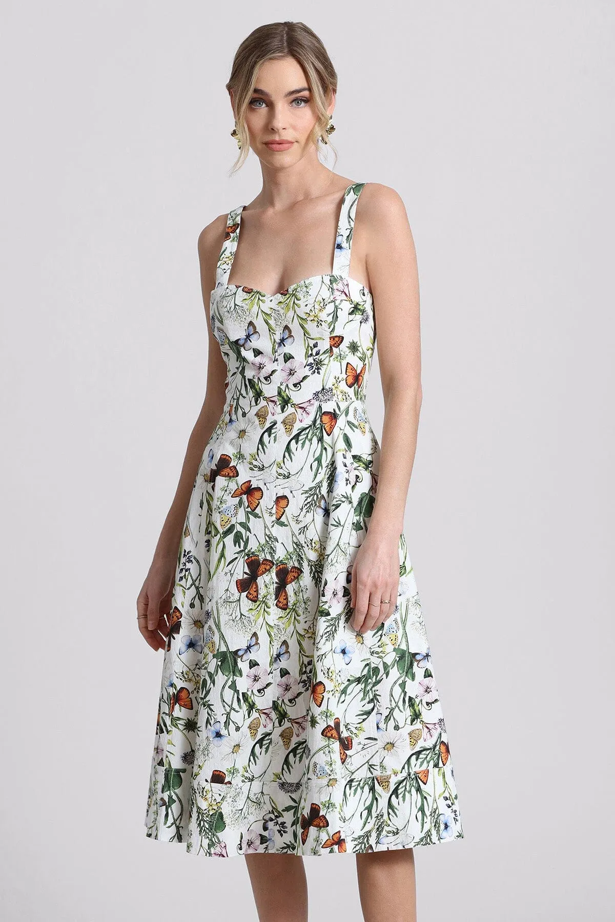 Botanical Printed Cotton Fit-n-Flare Midi Dress sold by Avec Les Filles product image thumbnail 3