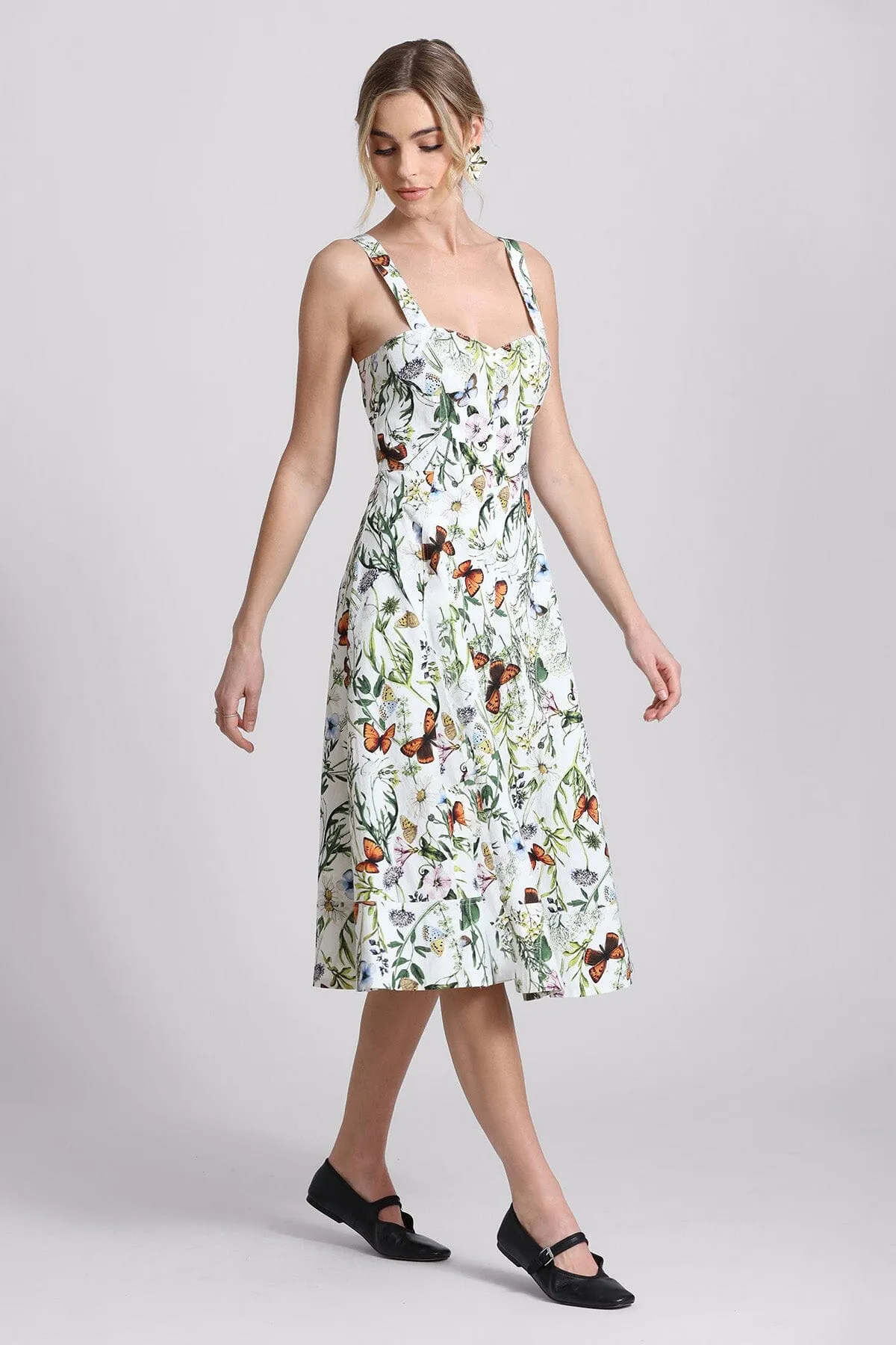 Botanical Printed Cotton Fit-n-Flare Midi Dress sold by Avec Les Filles product image thumbnail 4