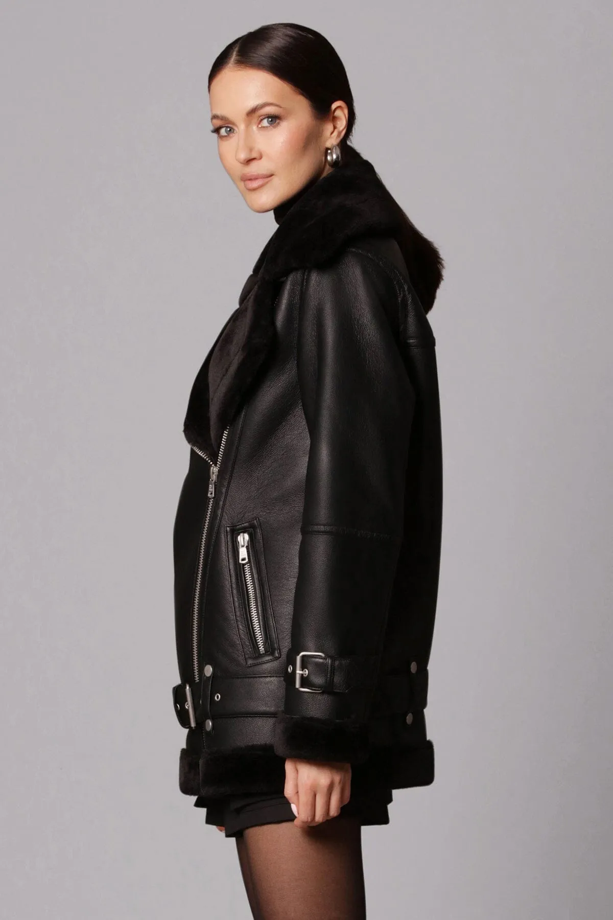 Faux Shearling Boyfriend Biker sold by Avec Les Filles product image thumbnail 3