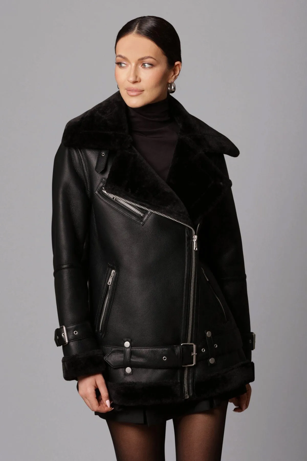 Faux Shearling Boyfriend Biker sold by Avec Les Filles product image thumbnail 2