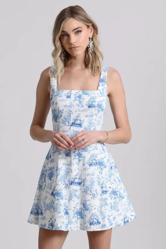 Toile Print Linen Blend Mini Dress sold by Avec Les Filles