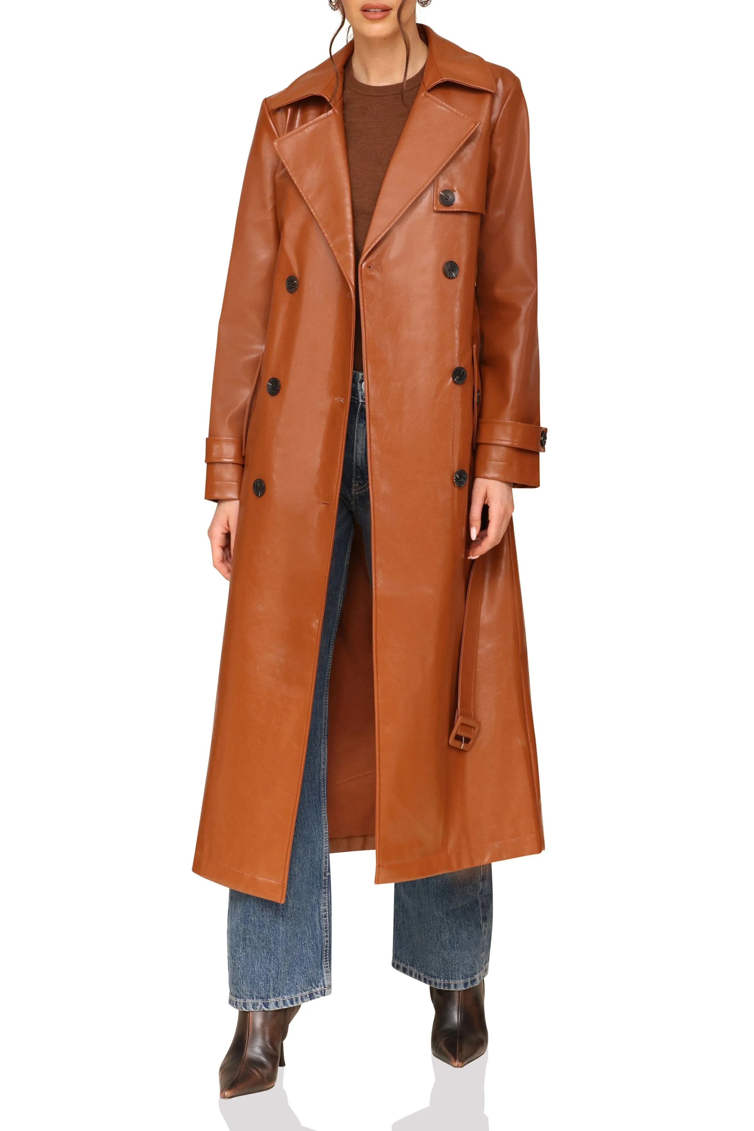 Glazed Faux-Ever Leather™ Belted Trench Coat sold by Avec Les Filles