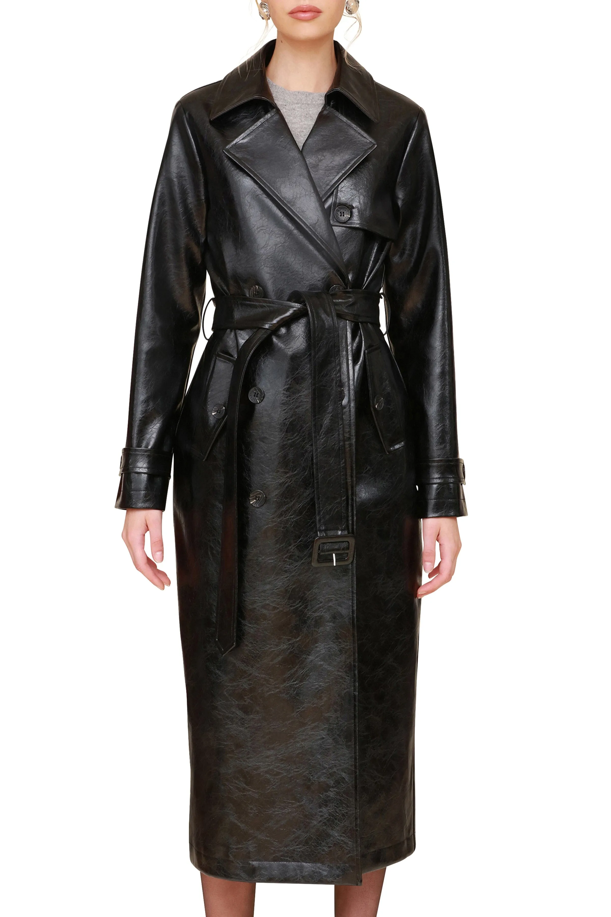 Glazed Faux-Ever Leather™ Belted Trench Coat sold by Avec Les Filles product image thumbnail 5