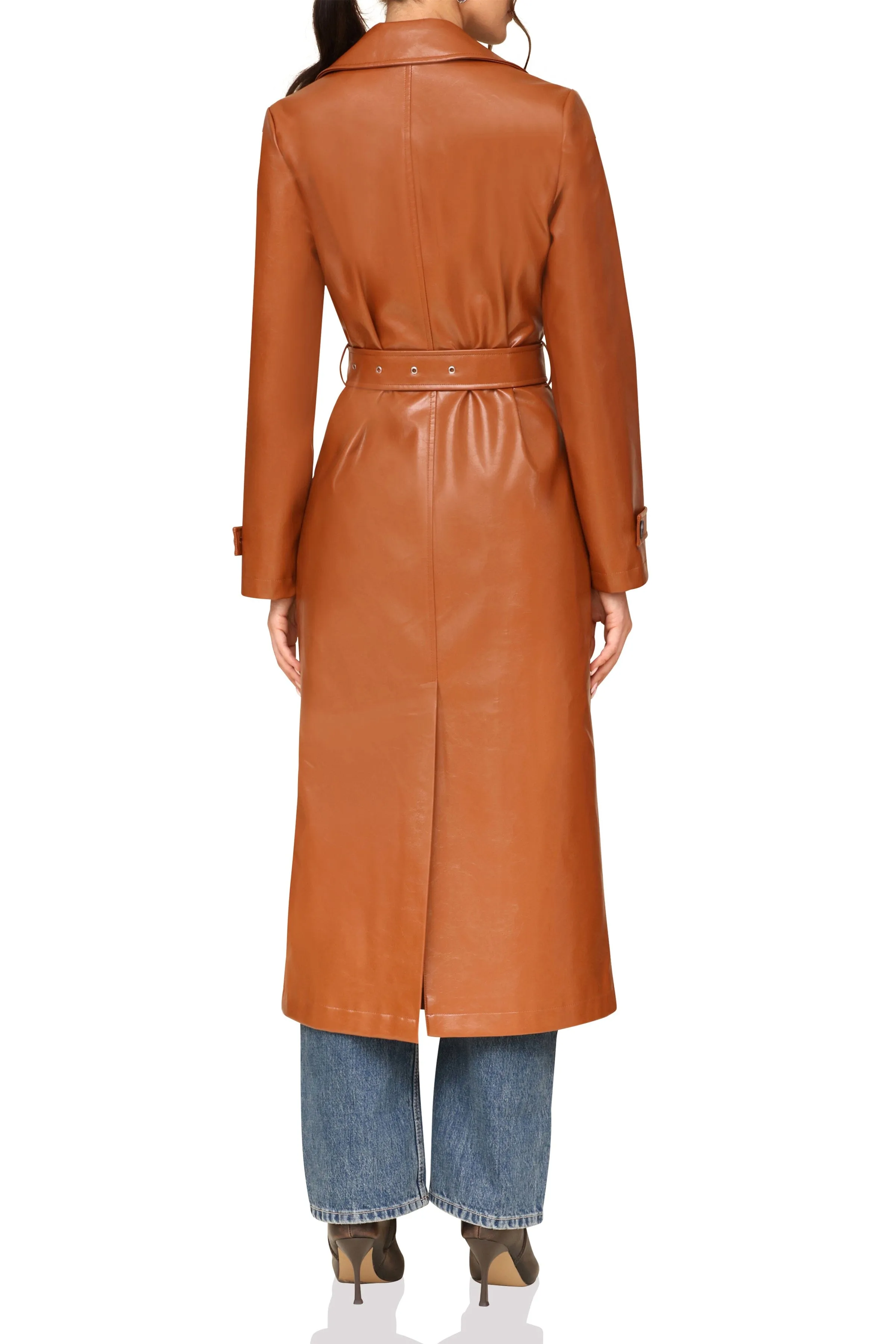 Glazed Faux-Ever Leather™ Belted Trench Coat sold by Avec Les Filles product image thumbnail 3
