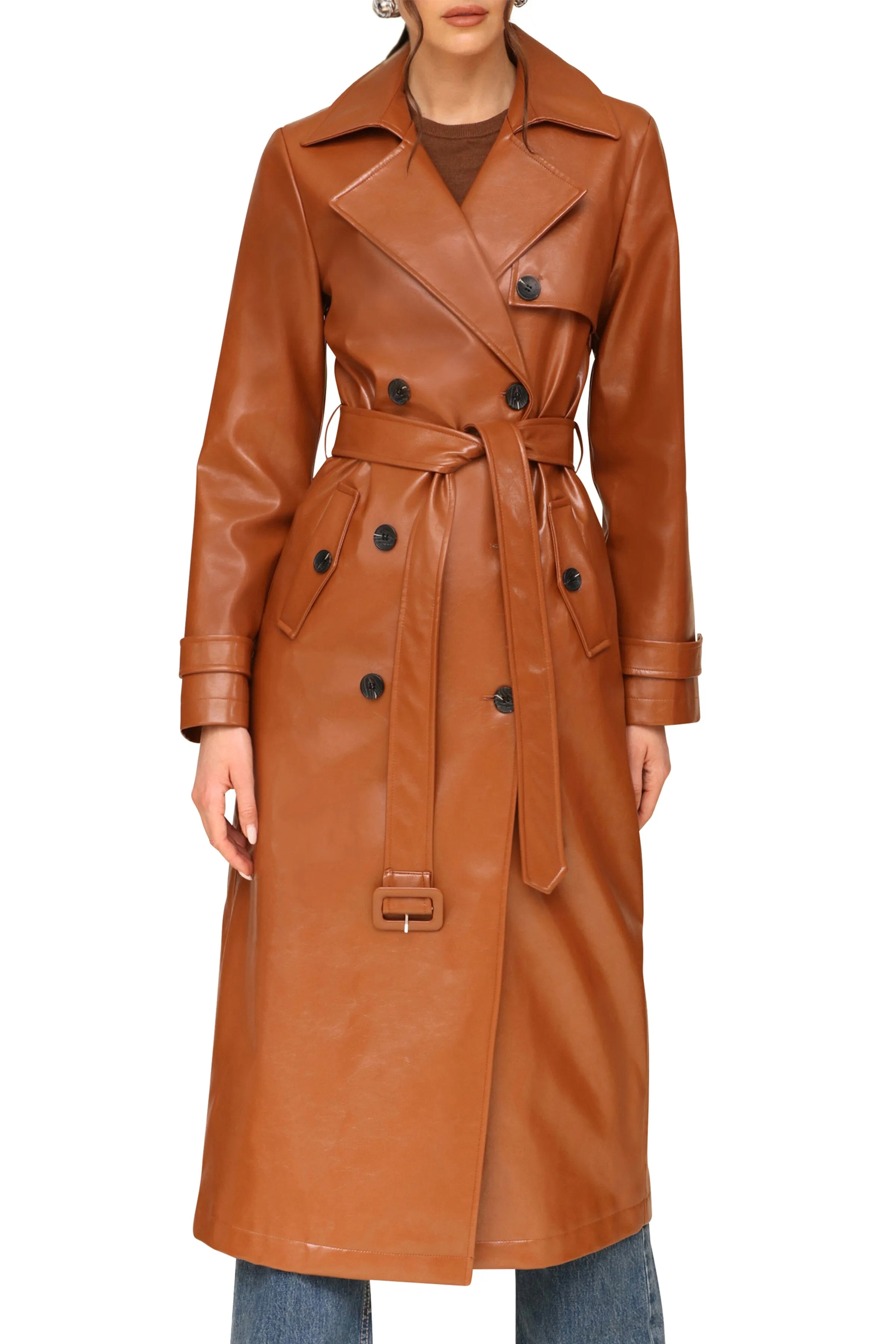 Glazed Faux-Ever Leather™ Belted Trench Coat sold by Avec Les Filles product image thumbnail 2