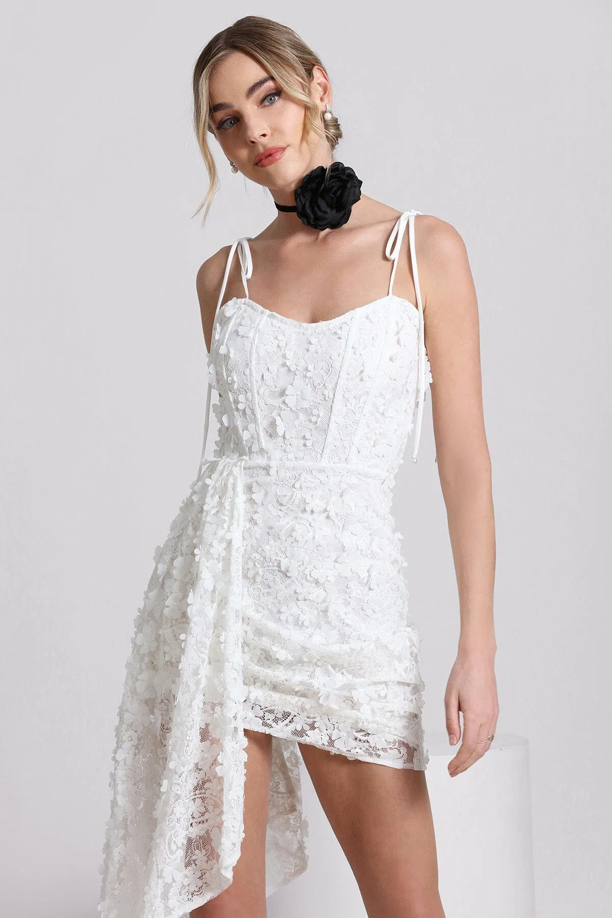 Lace Waterfall Hem Mini Dress sold by Avec Les Filles product image thumbnail 4