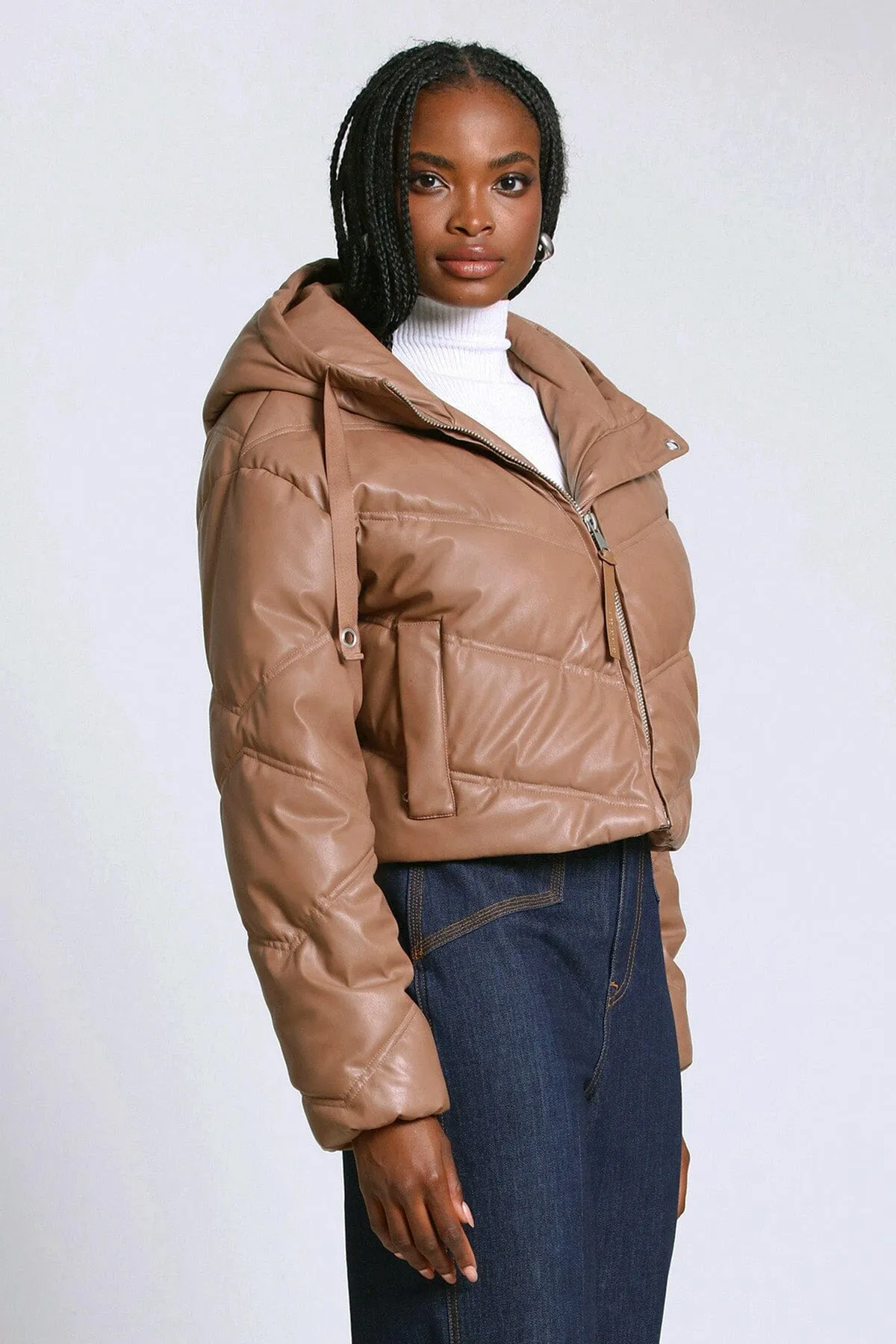 Faux-Ever Leather™ Cropped Puffer Jacket sold by Avec Les Filles product image thumbnail 4