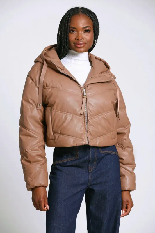 Faux-Ever Leather™ Cropped Puffer Jacket sold by Avec Les Filles
