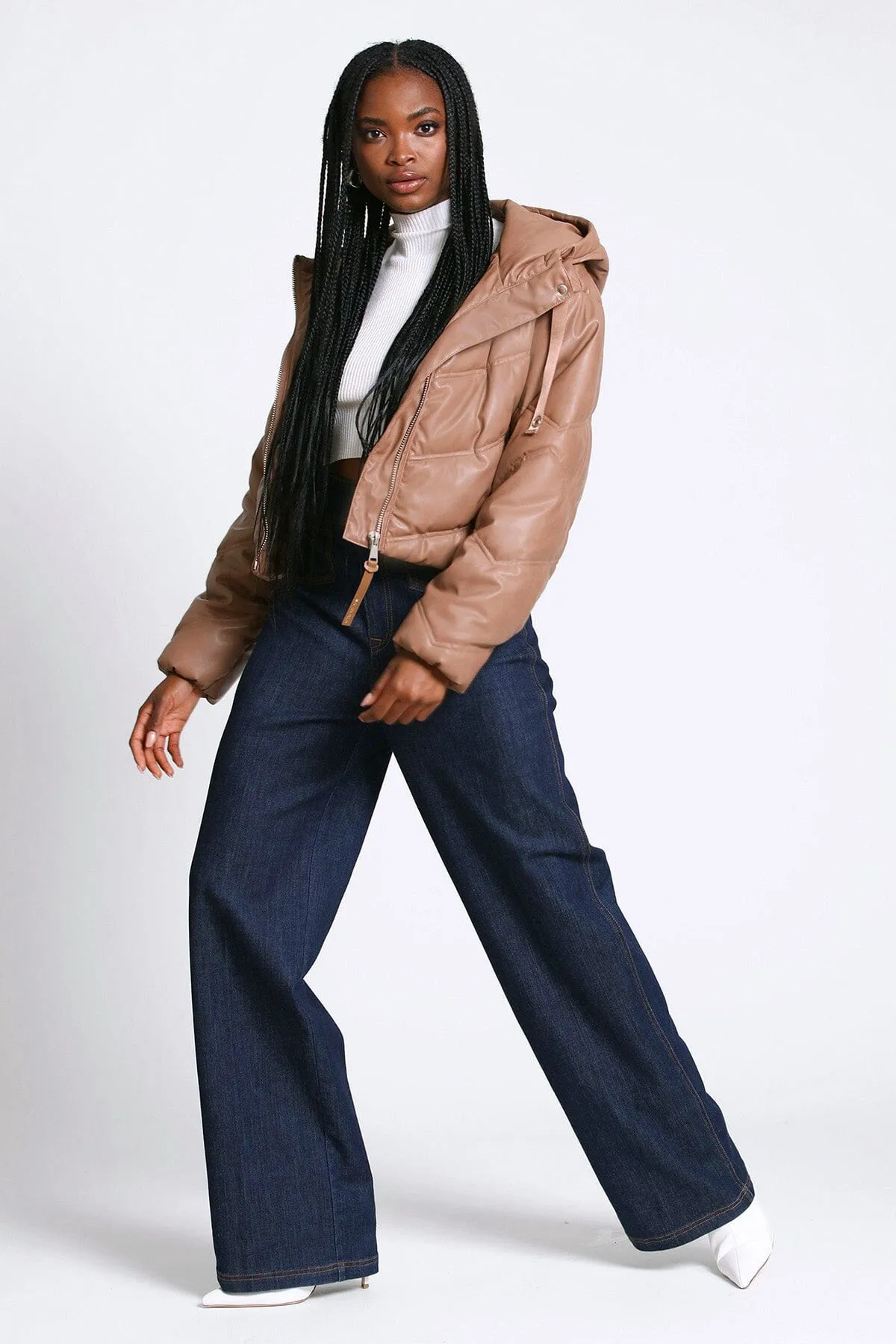 Faux-Ever Leather™ Cropped Puffer Jacket sold by Avec Les Filles product image thumbnail 3
