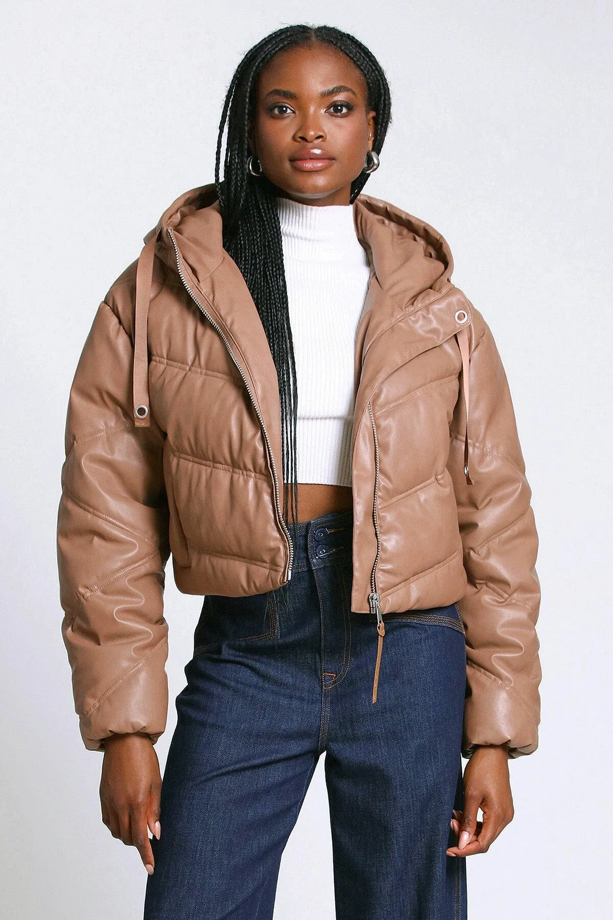 Faux-Ever Leather™ Cropped Puffer Jacket sold by Avec Les Filles product image thumbnail 2