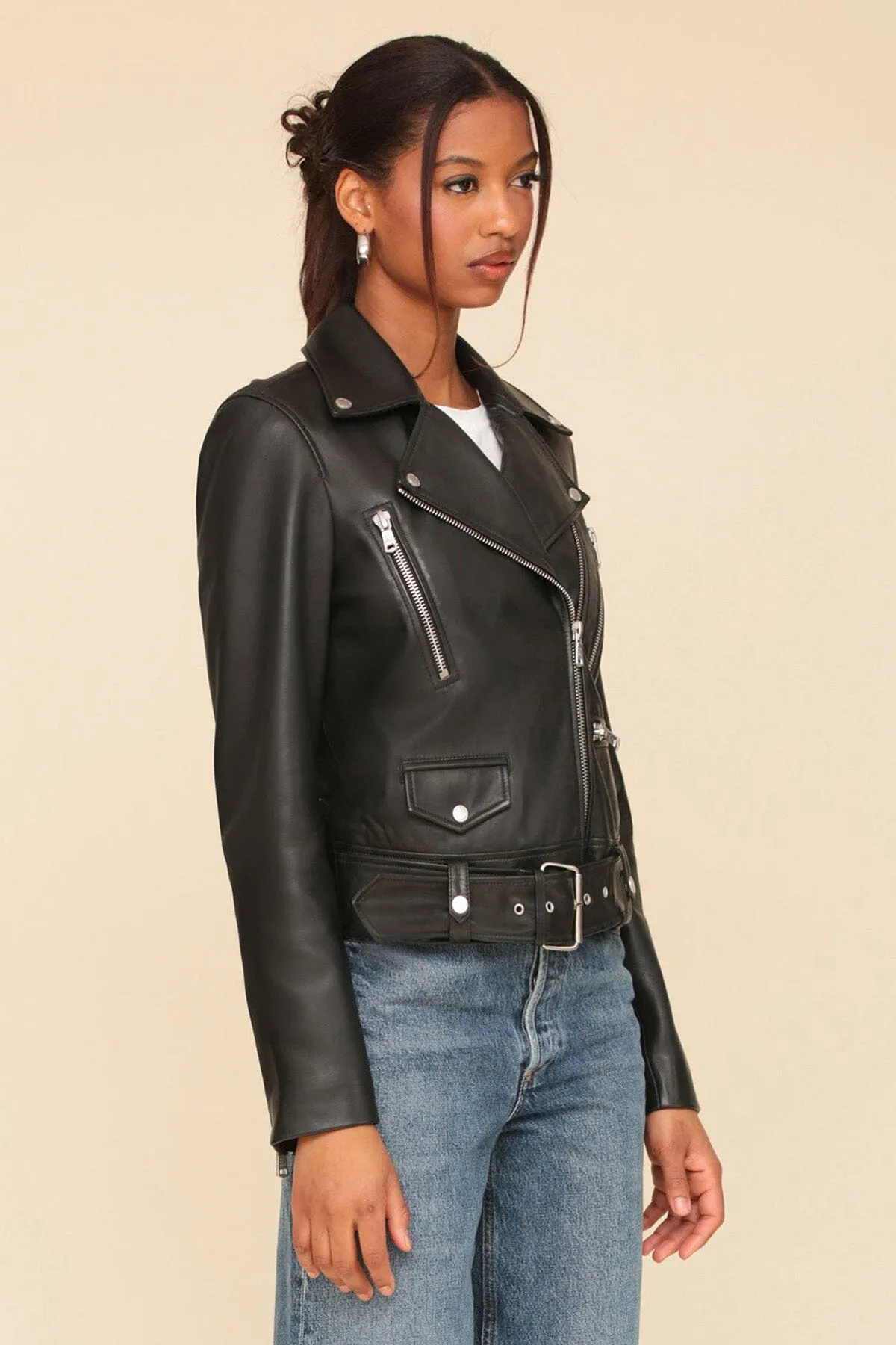 Genuine Leather Belted Biker Jacket sold by Avec Les Filles product image thumbnail 5