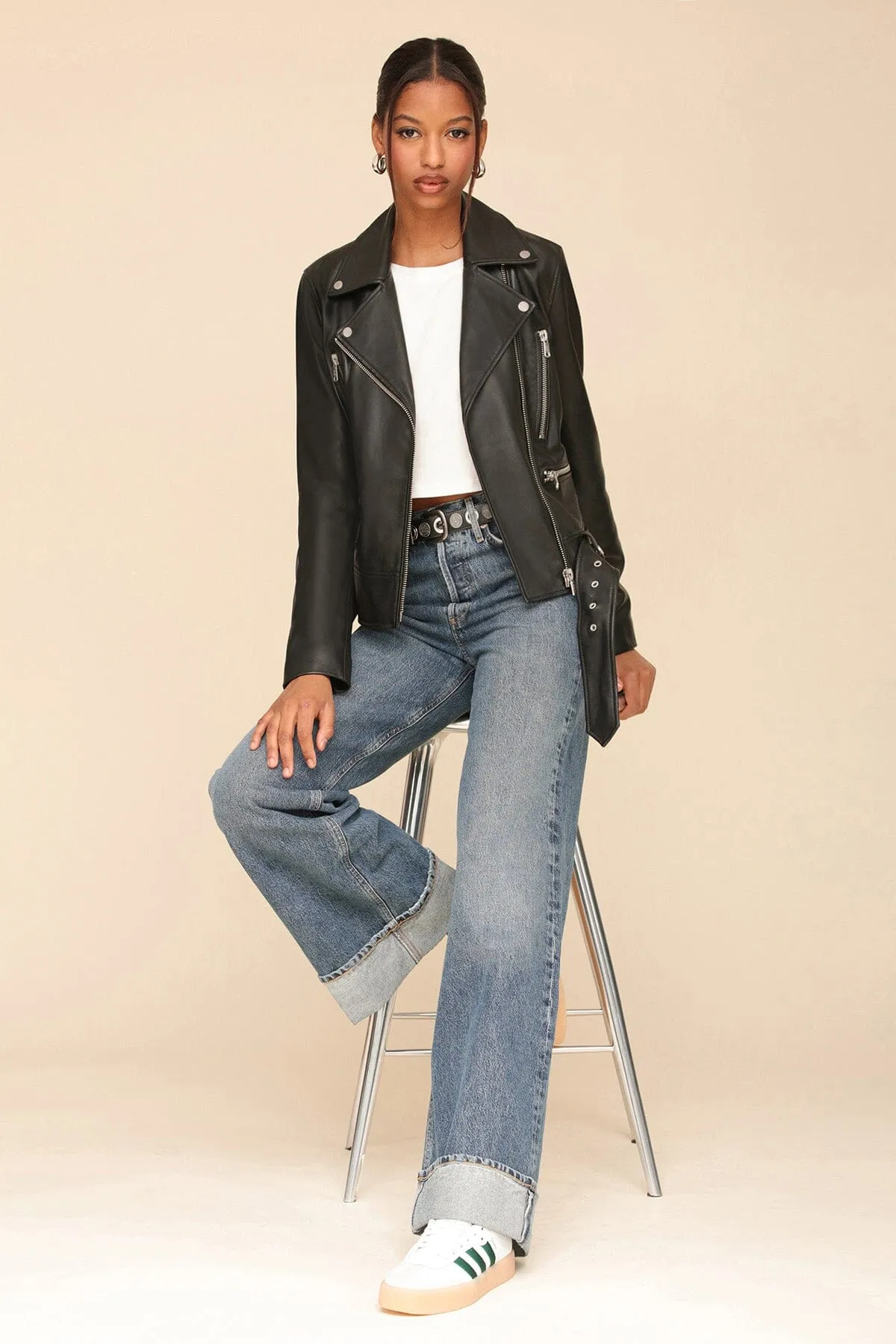 Genuine Leather Belted Biker Jacket sold by Avec Les Filles