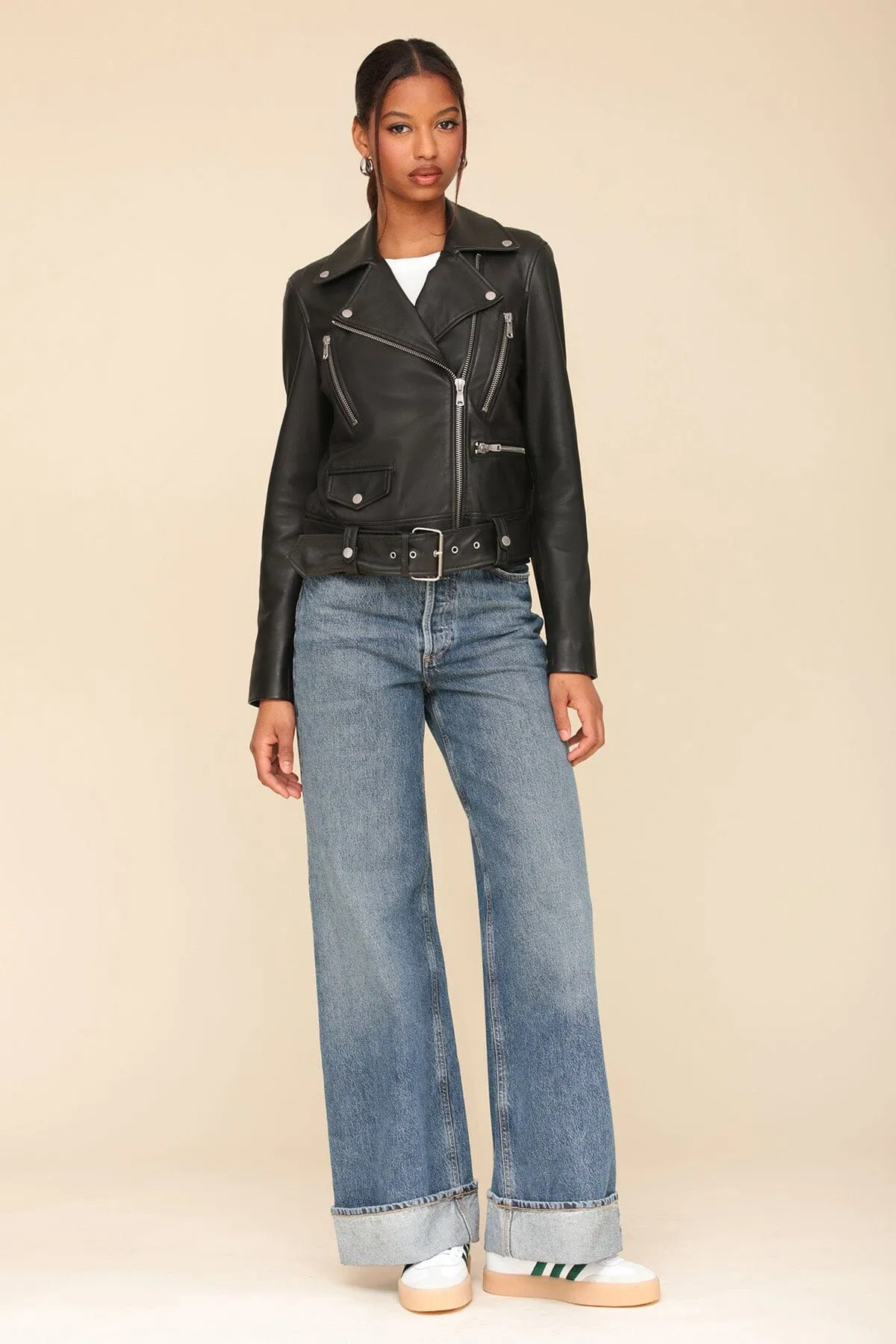 Genuine Leather Belted Biker Jacket sold by Avec Les Filles product image thumbnail 4