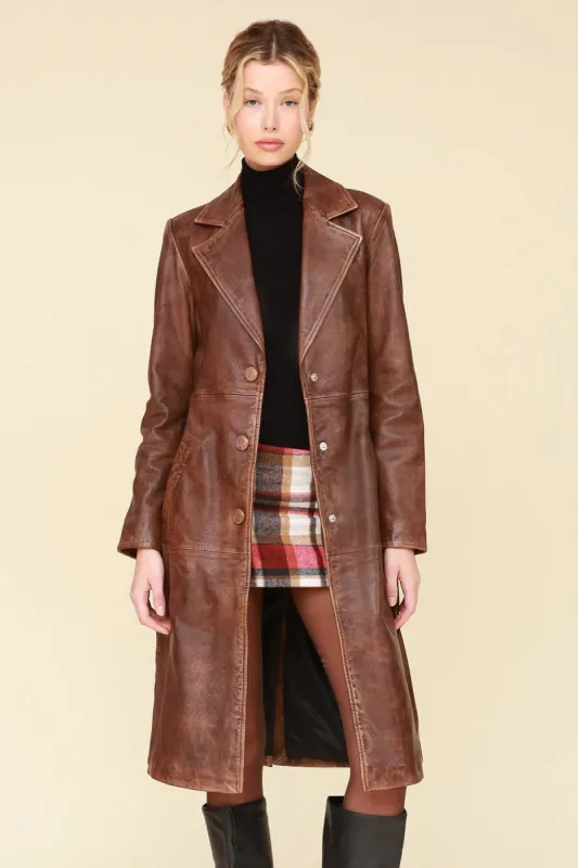 Vintage Wash Genuine Leather Belted Trench Coat sold by Avec Les Filles