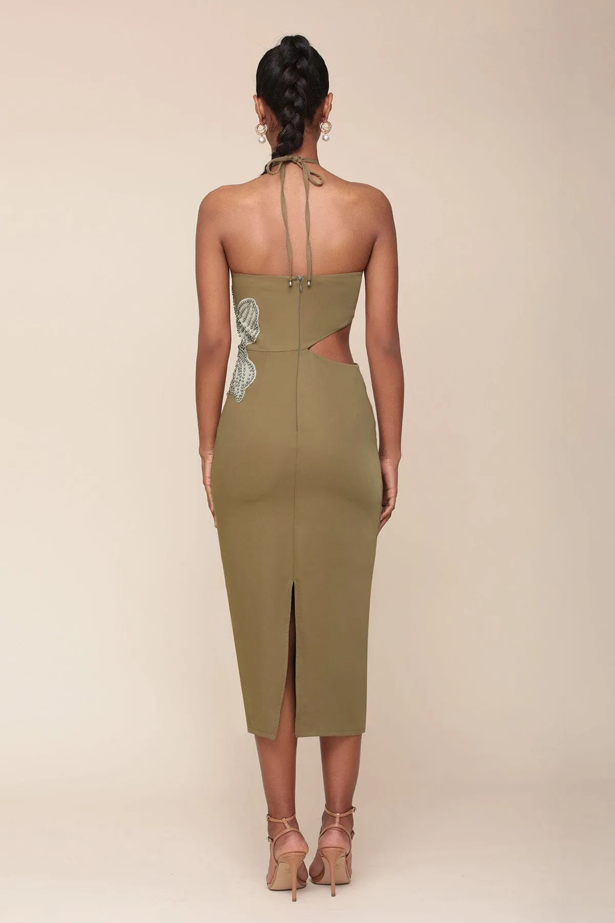 Flower Embellished Cut-Out Halter Dress sold by Avec Les Filles product image thumbnail 5