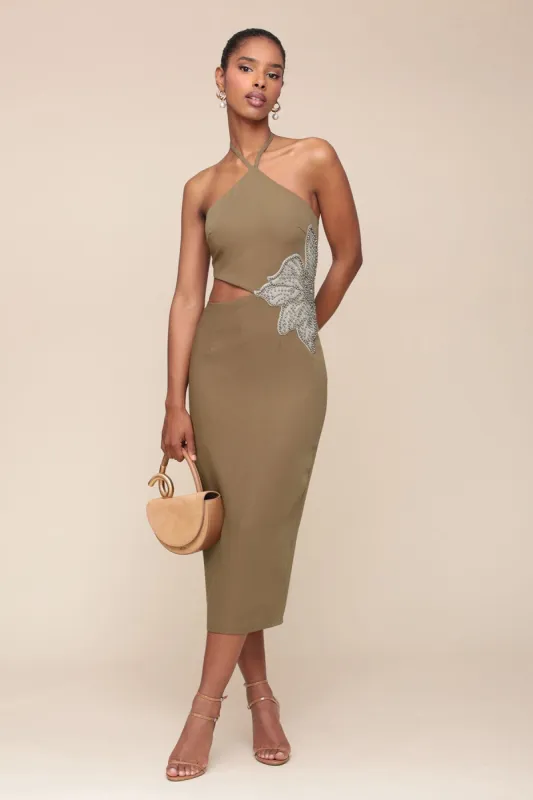 Flower Embellished Cut-Out Halter Dress sold by Avec Les Filles