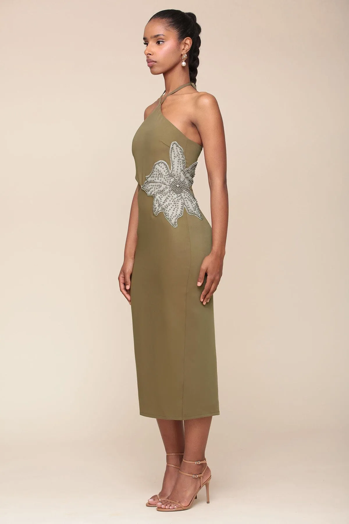 Flower Embellished Cut-Out Halter Dress sold by Avec Les Filles product image thumbnail 4