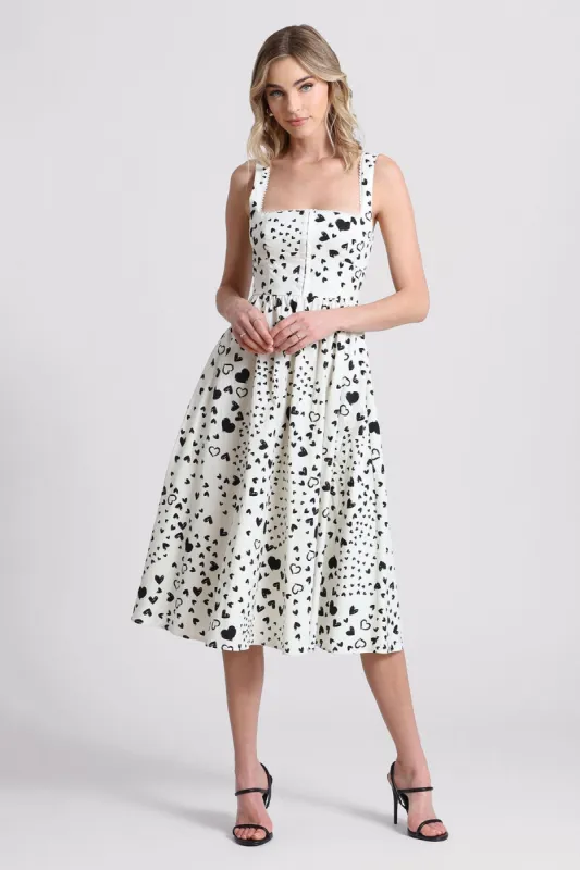 Heart Print Cotton Corset Midi Dress sold by Avec Les Filles