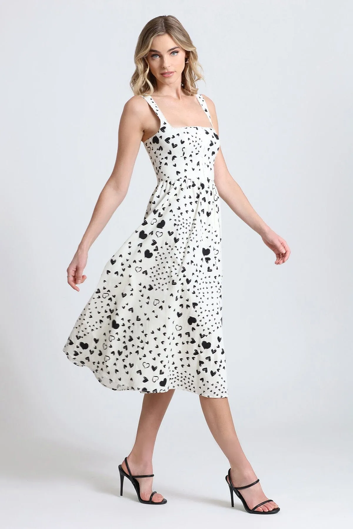 Heart Print Cotton Corset Midi Dress sold by Avec Les Filles product image thumbnail 3