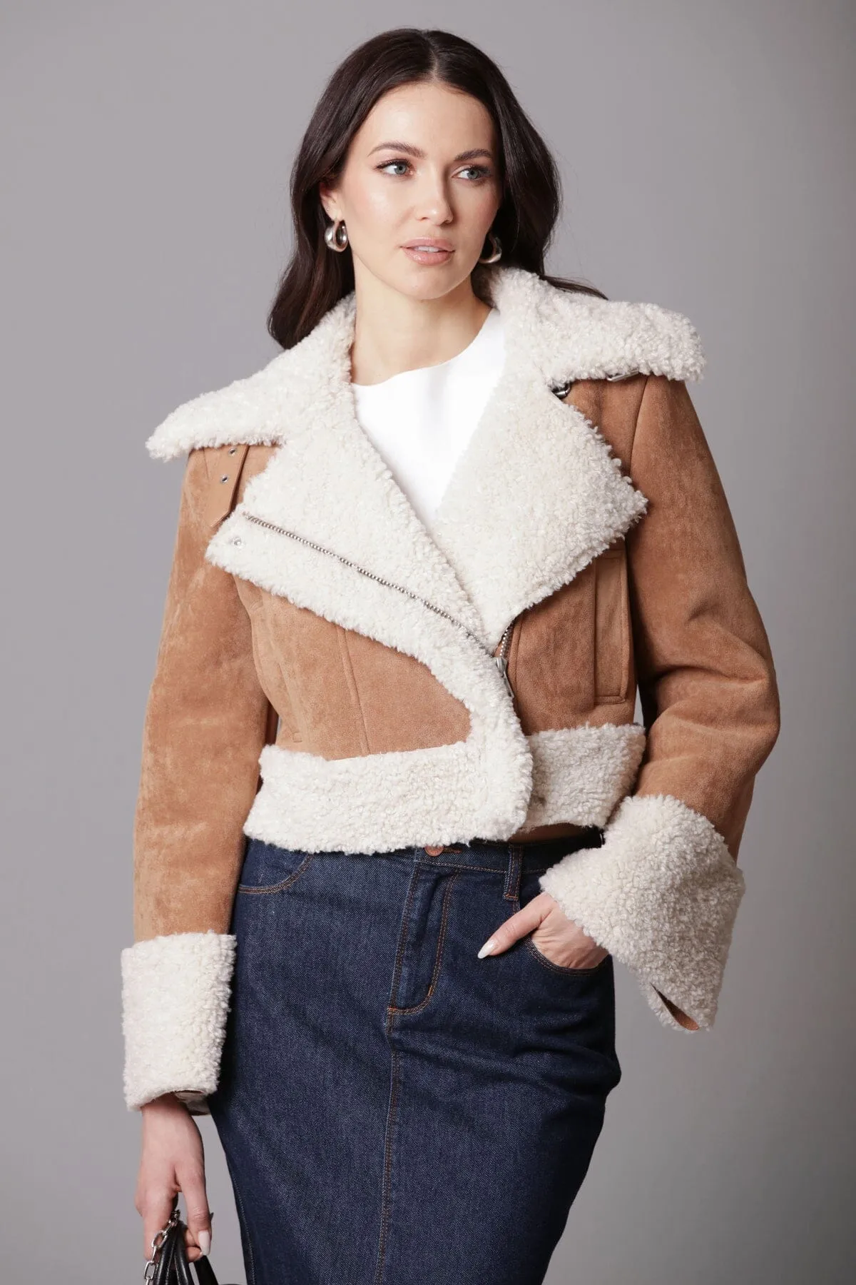 Cropped Faux Shearling Jacket sold by Avec Les Filles