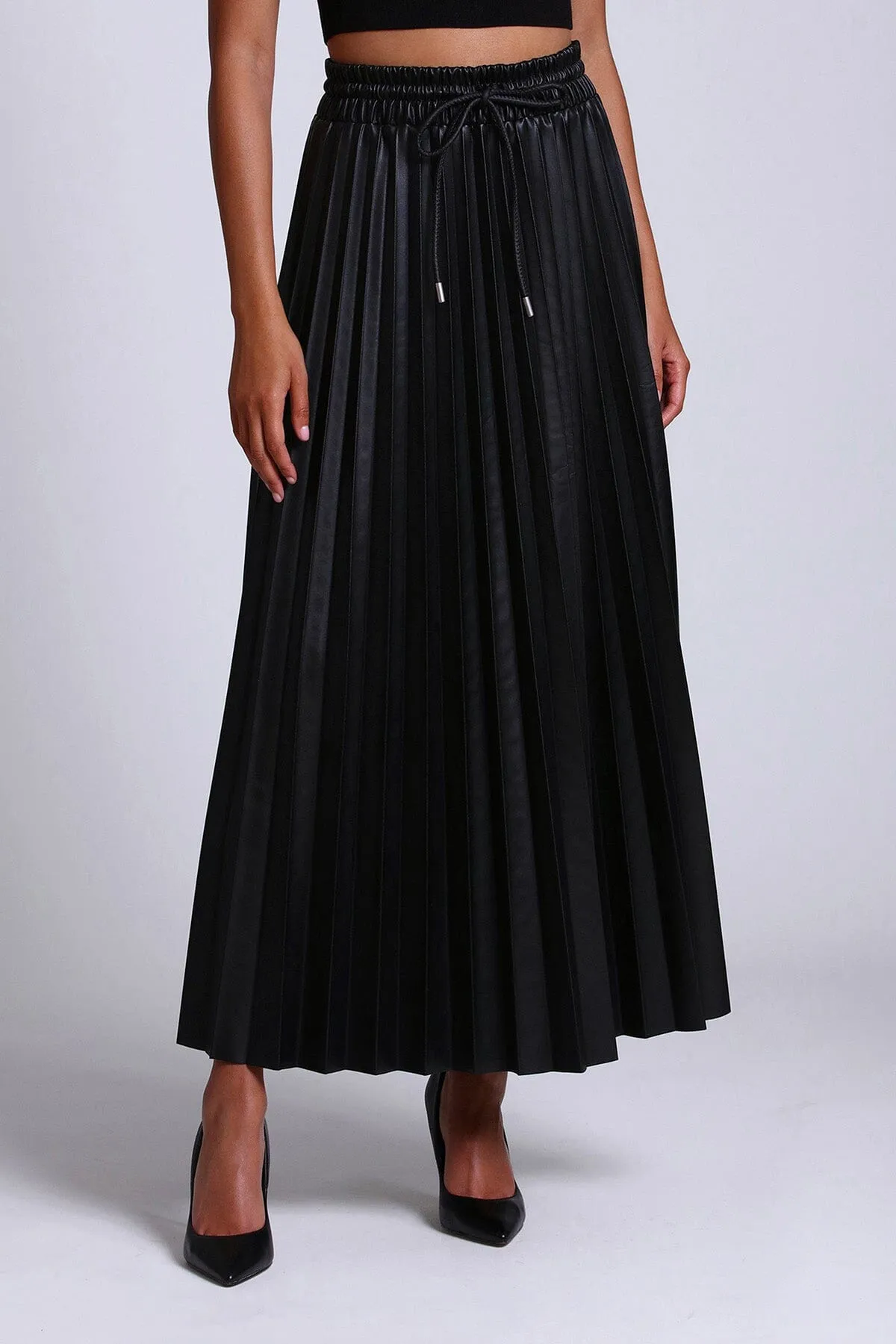 Faux-Ever Leather™ Pleated Maxi Skirt sold by Avec Les Filles
