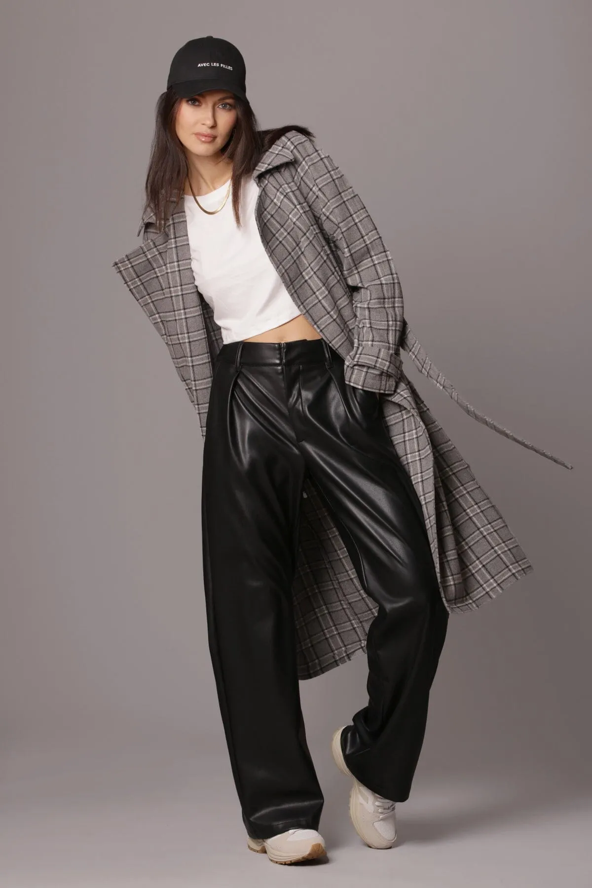 Relaxed Belted Plaid Trench Coat sold by Avec Les Filles product image thumbnail 4
