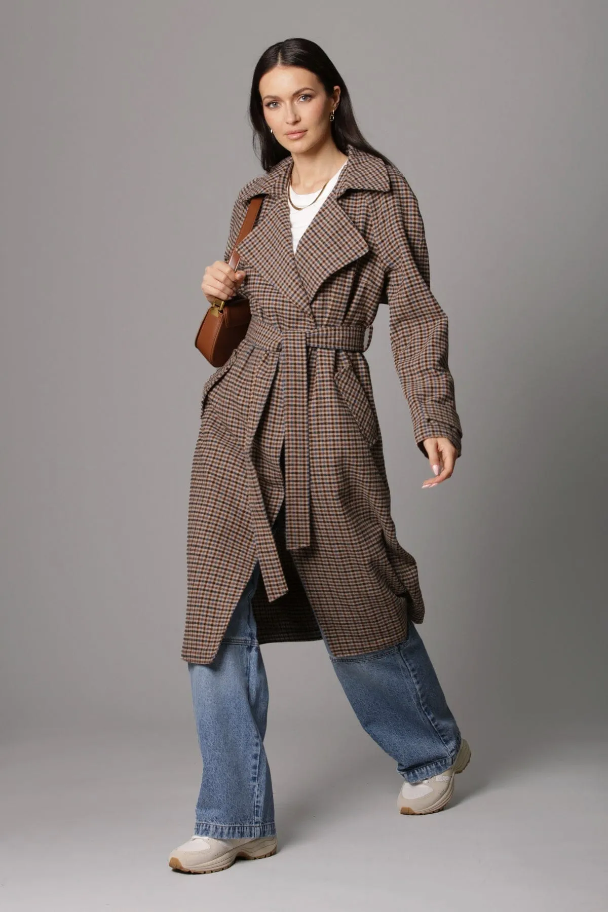 Relaxed Belted Plaid Trench Coat sold by Avec Les Filles product image thumbnail 2