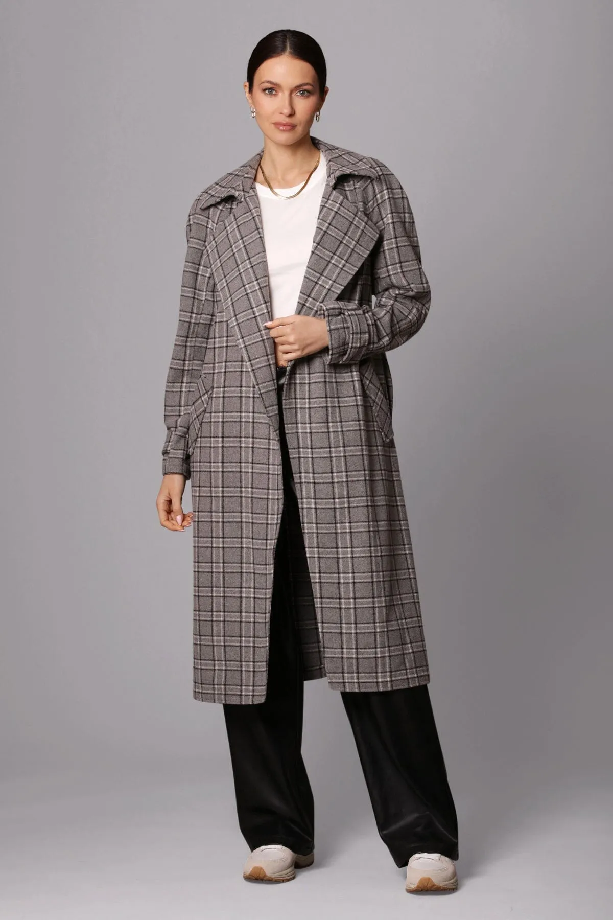 Relaxed Belted Plaid Trench Coat sold by Avec Les Filles product image thumbnail 5