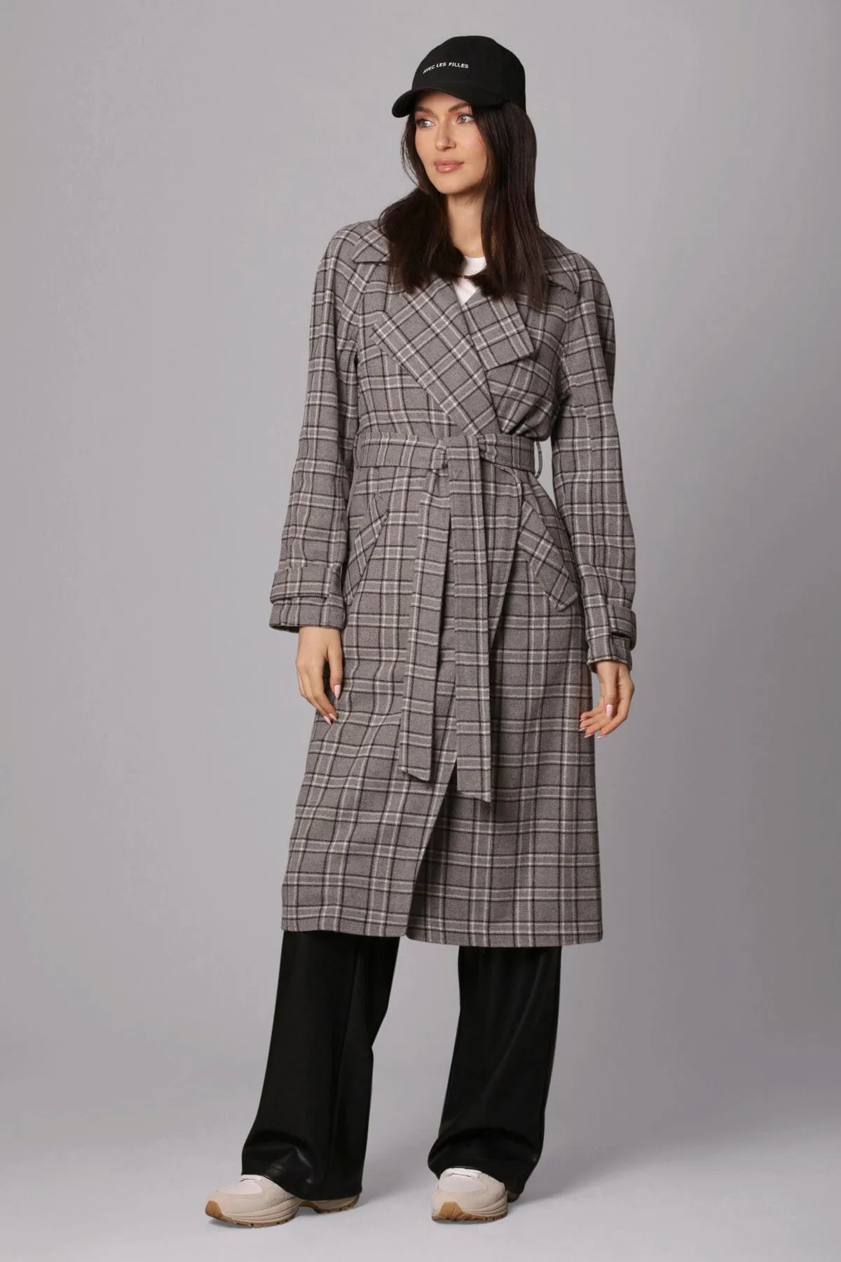 Relaxed Belted Plaid Trench Coat sold by Avec Les Filles