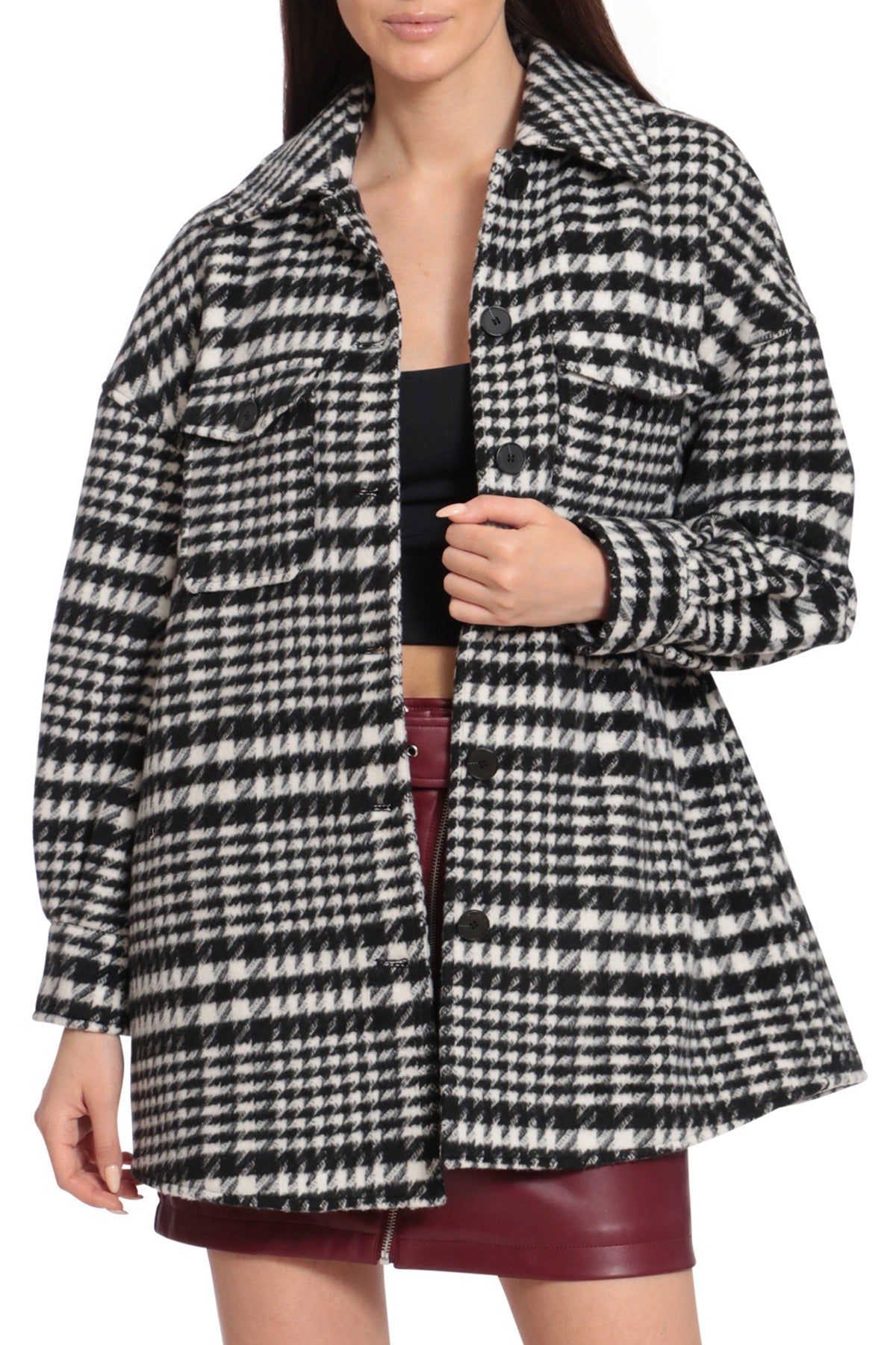 Plaid Houndstooth Oversized Shacket sold by Avec Les Filles