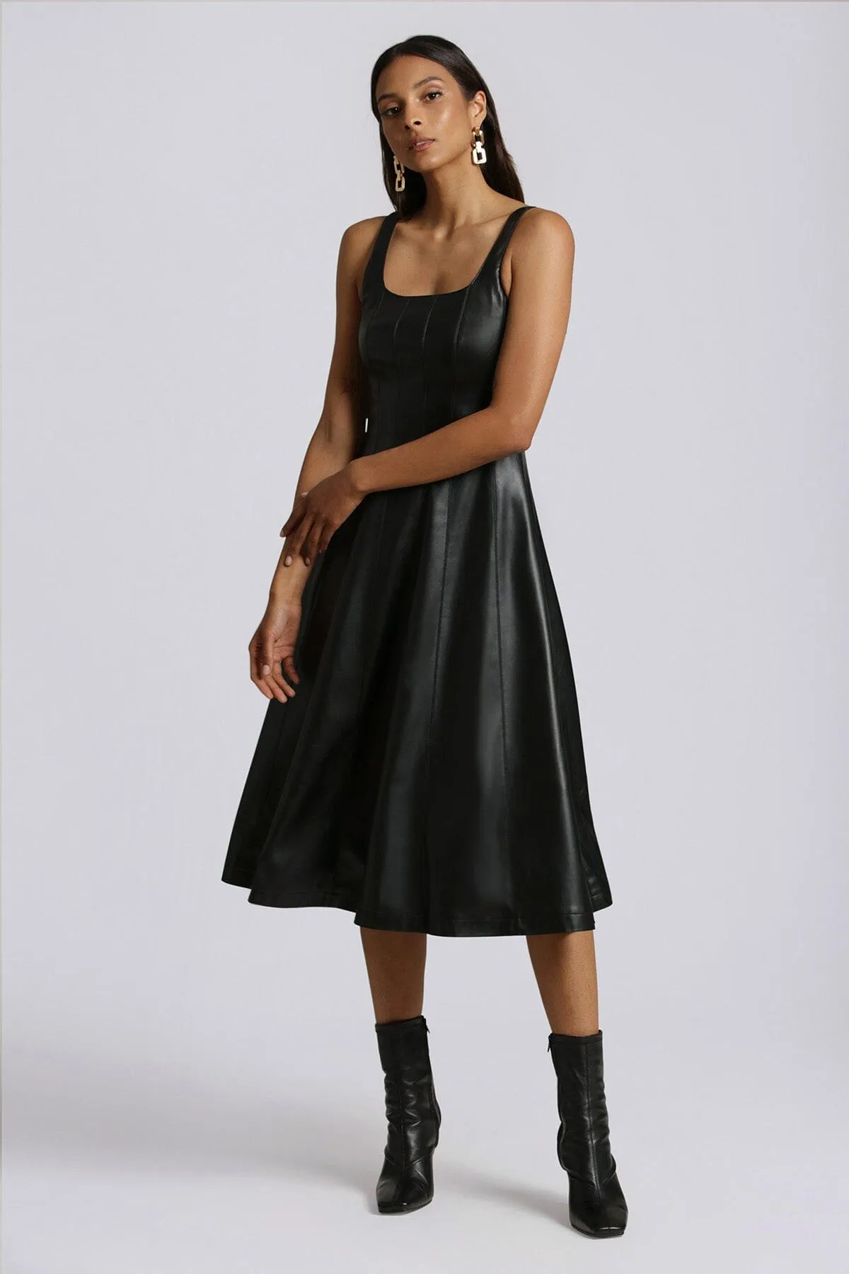 Faux-Ever Leather™ Fit-and-Flare Midi Dress sold by Avec Les Filles product image thumbnail 4