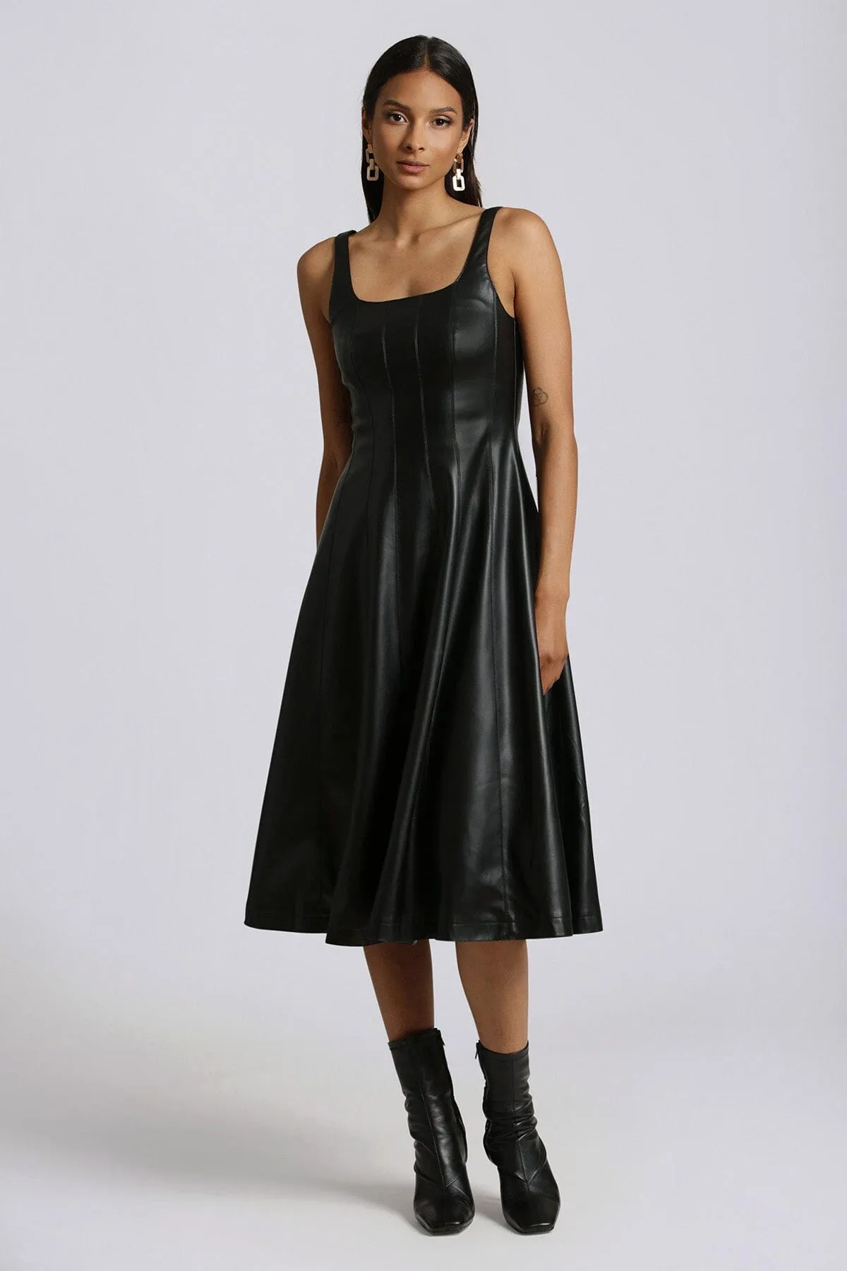 Faux-Ever Leather™ Fit-and-Flare Midi Dress sold by Avec Les Filles