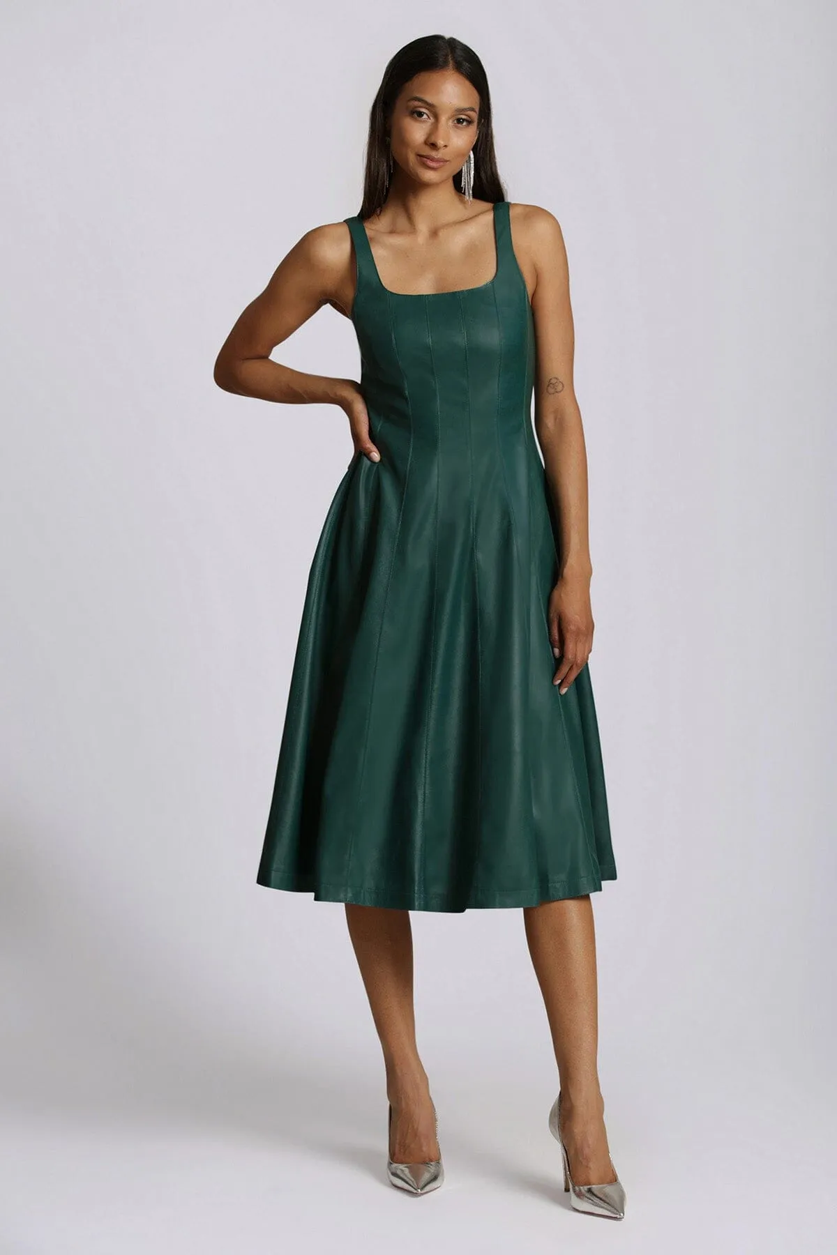 Faux-Ever Leather™ Fit-and-Flare Midi Dress sold by Avec Les Filles product image thumbnail 2