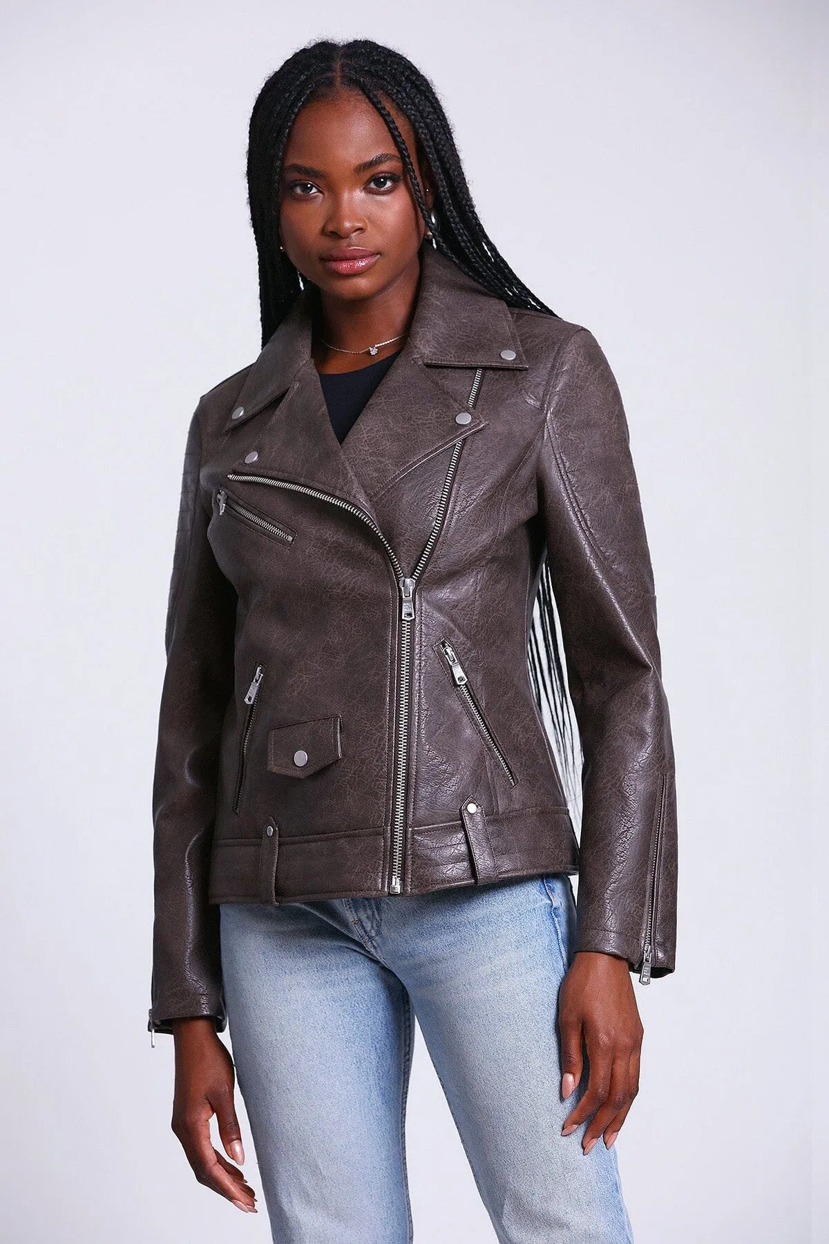 Faux-Ever Leather™ Quilted Biker Jacket sold by Avec Les Filles product image thumbnail 4