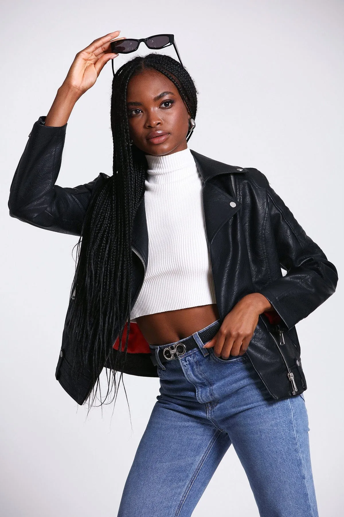 Faux-Ever Leather™ Quilted Biker Jacket sold by Avec Les Filles product image thumbnail 2
