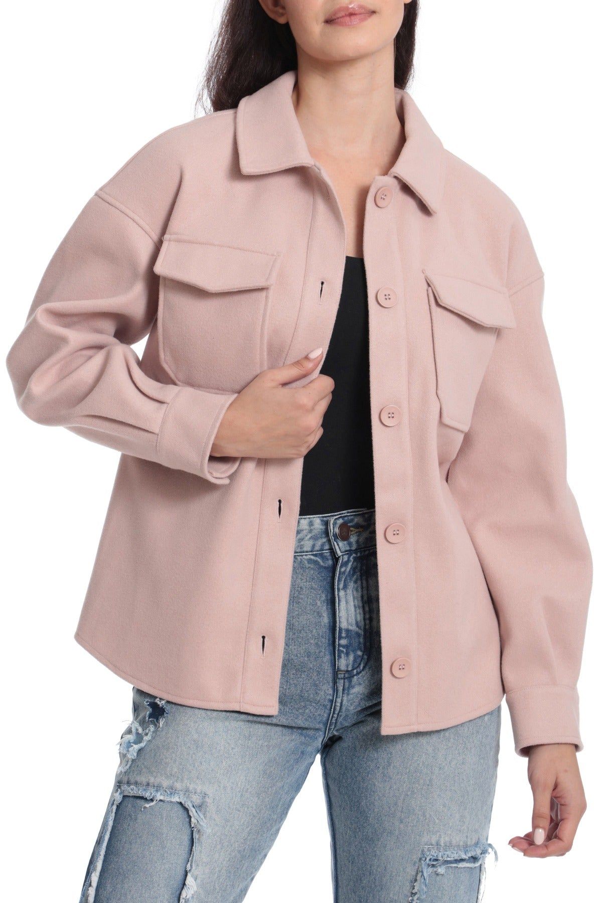 Relaxed Cozy Knit-Back Shacket sold by Avec Les Filles