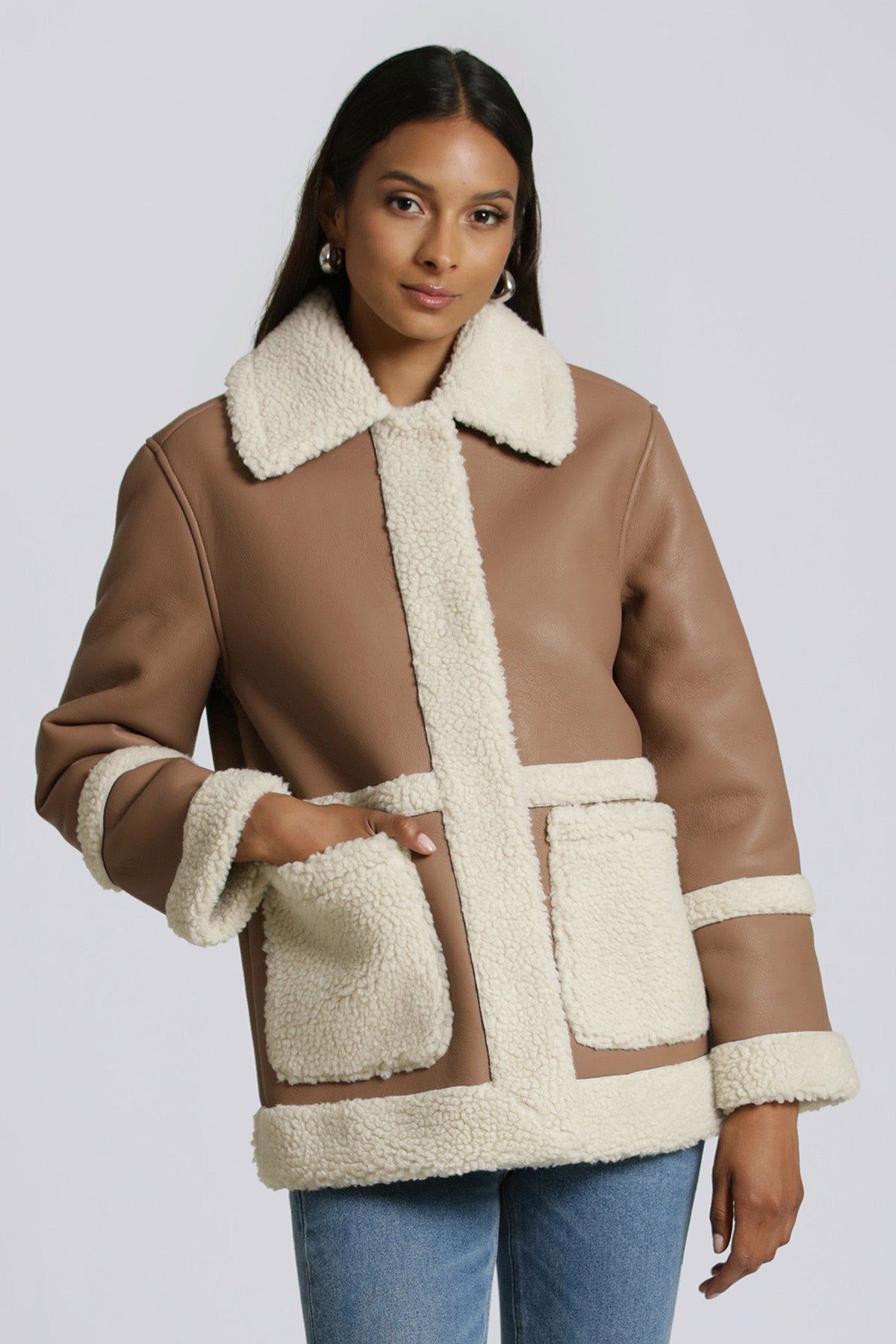 Two-Tone Faux Shearling Coat sold by Avec Les Filles product image thumbnail 4